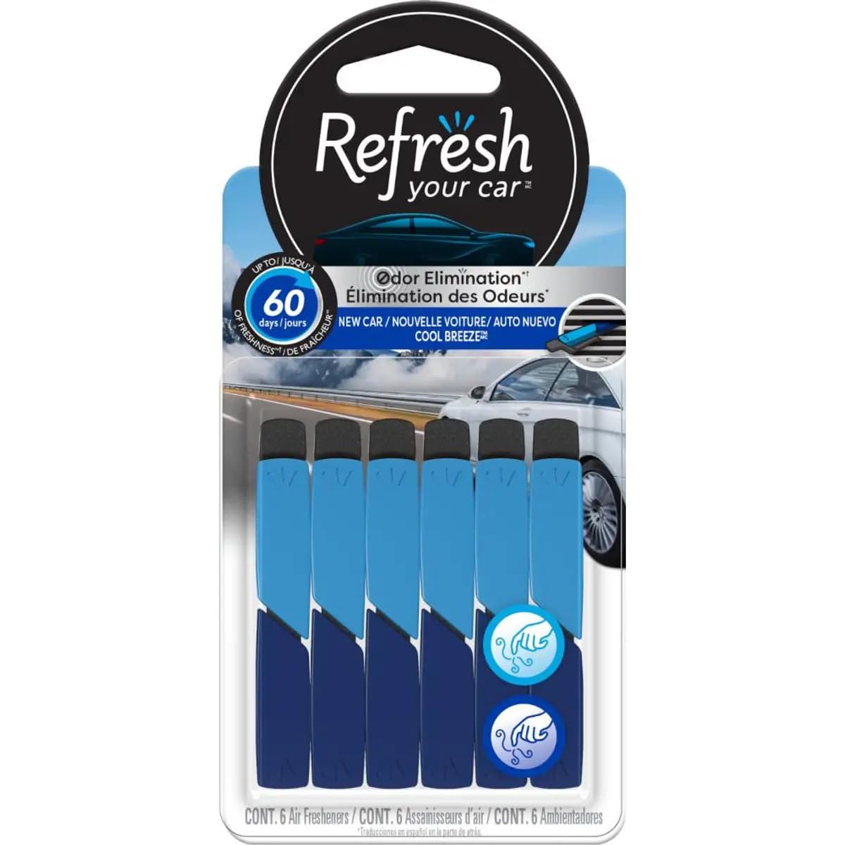 Refresh Your Car Odor Eliminating Auto Vent Stick - Cool Breeze Scent Air Freshener for Car & Home, 6 Sticks - Perfect for New Cars, Offices, and Living Spaces