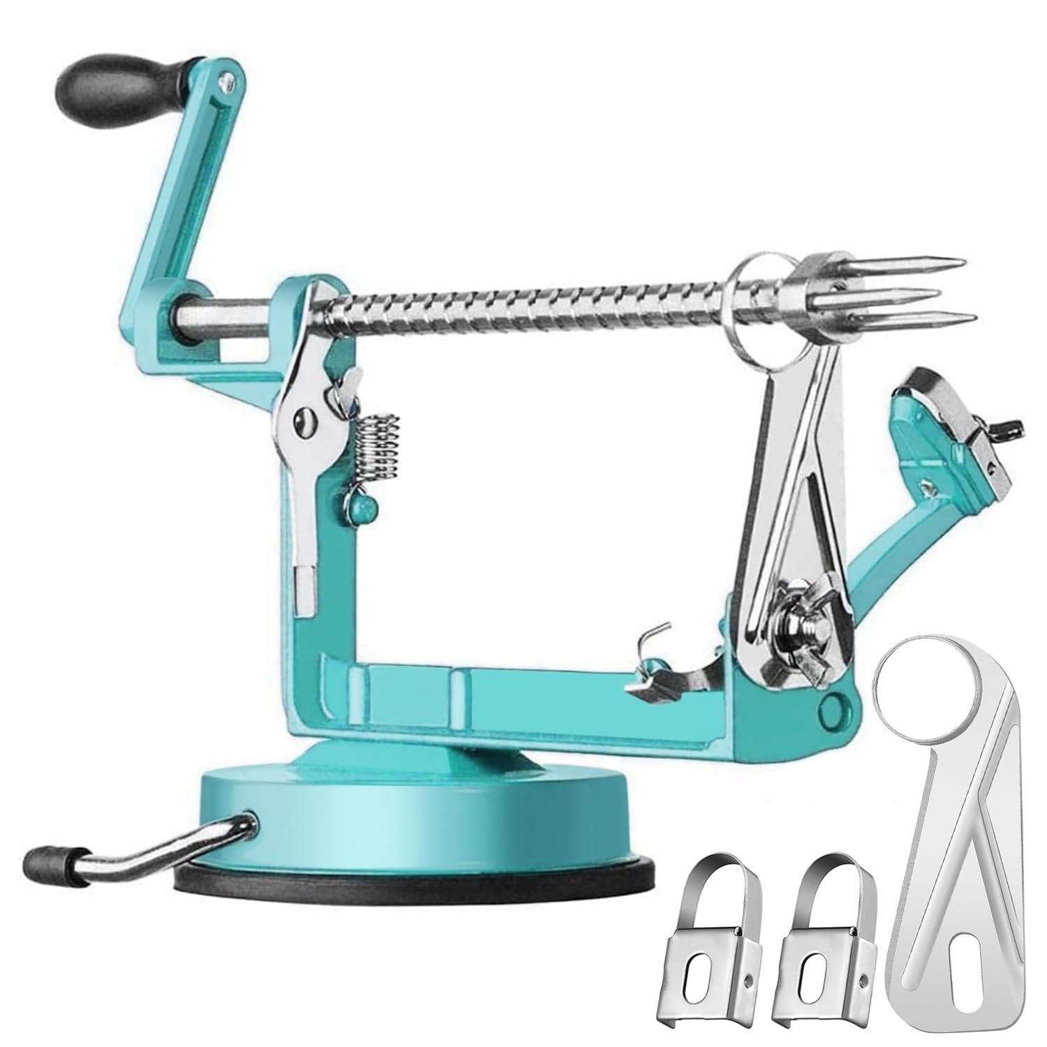 Stainless Steel Apple Peeler Slicer Corer with Powerful Suction Base - Effortlessly Peel, Slice & Core Apples, Pears, Potatoes (Blue) - Perfect for Baking, Cooking & Meal Prep