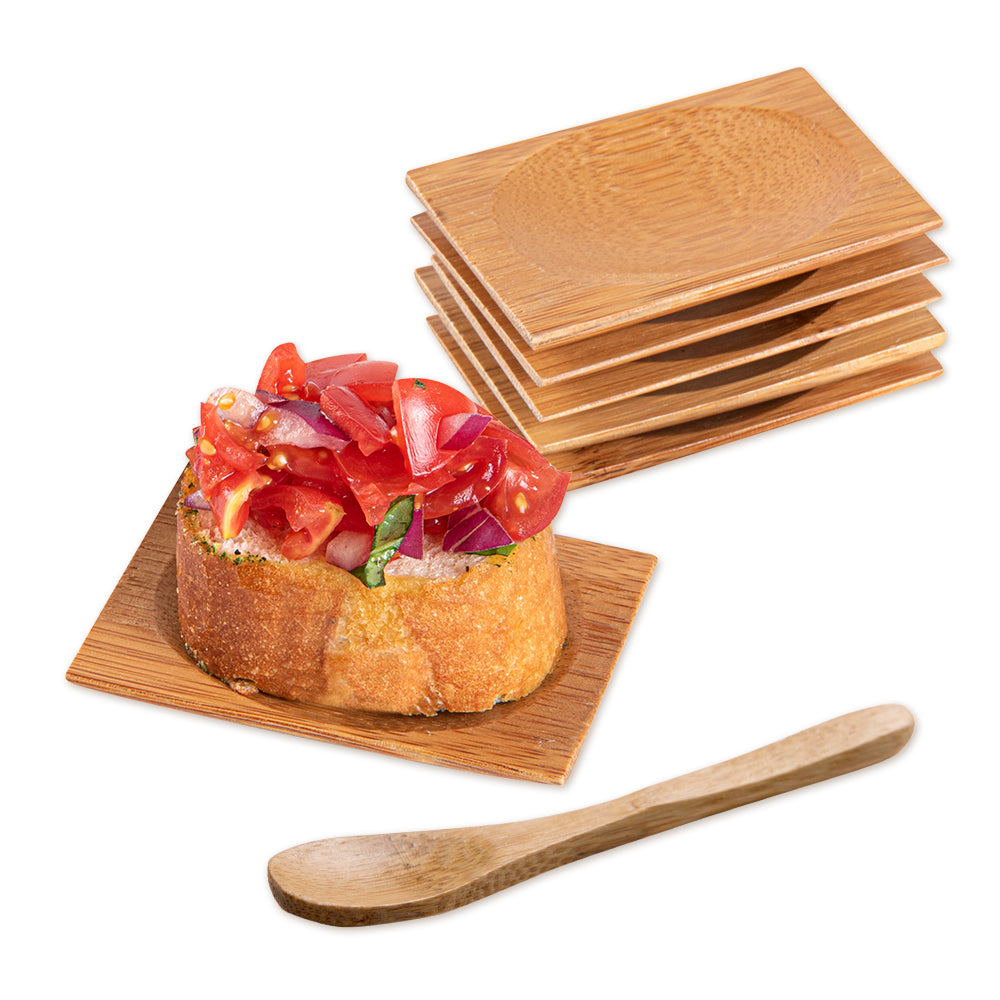 100-Piece Eco-Friendly Bamboo Dinnerware Set - 100 Rectangle Plates & 100 Mini Spoons (3.5