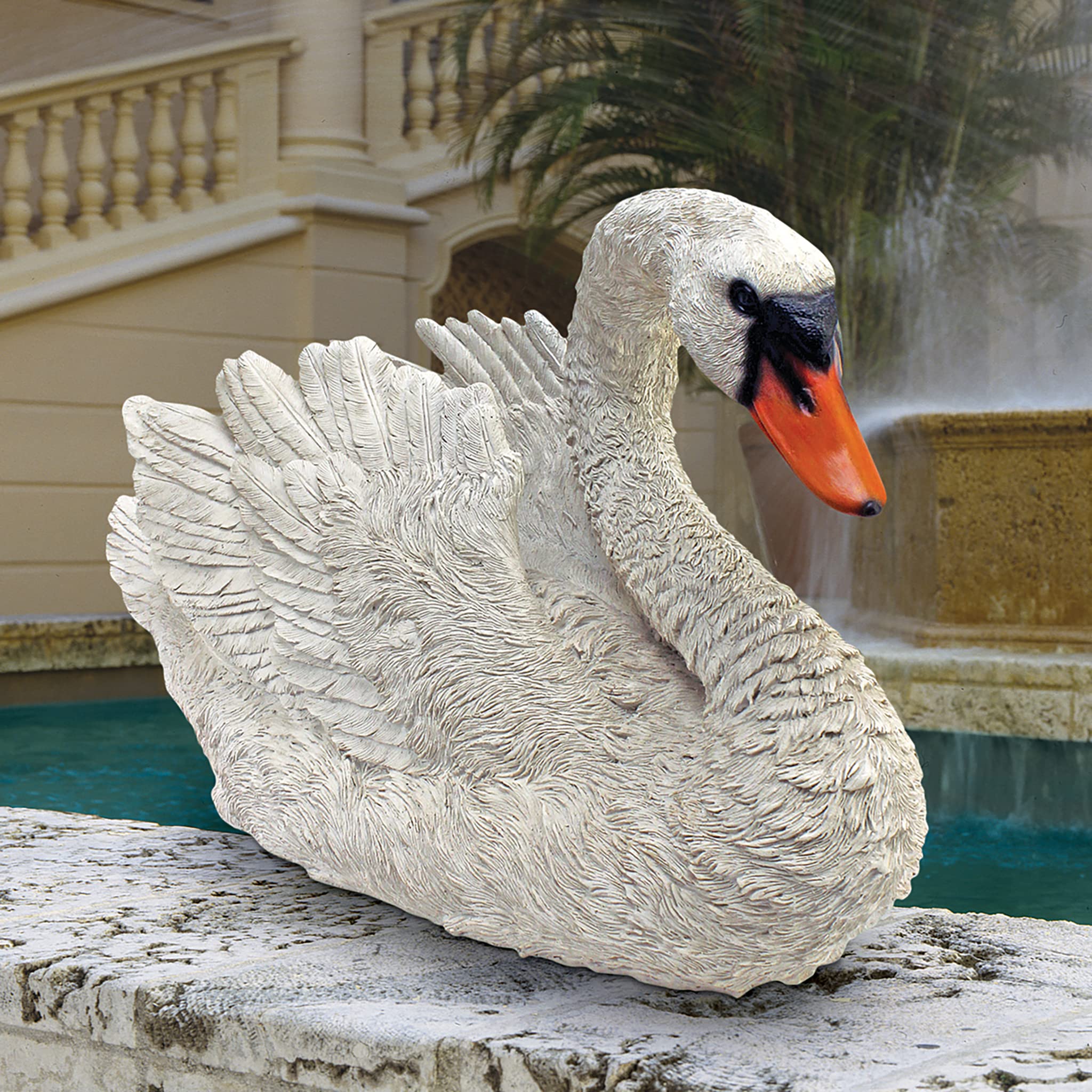 Design Toscano White Swan Garden Statues - Set of 2 Elegant 18