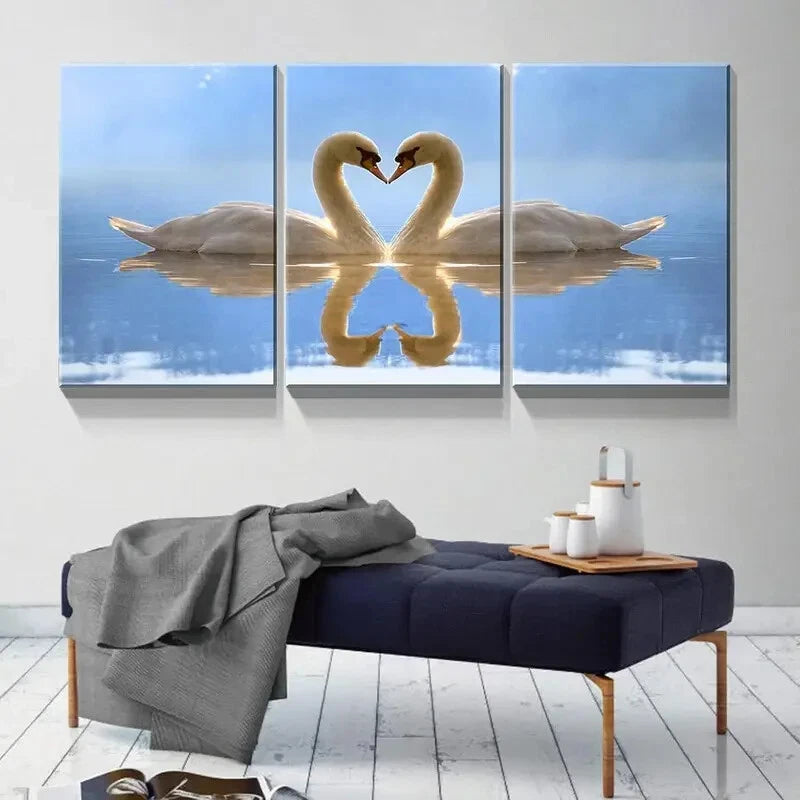3pcs Romantic Swan Couple Heart Shaped Metal Wall Art - Ready to Hang Home Decor for Bedroom, Living Room & Wedding Gifts