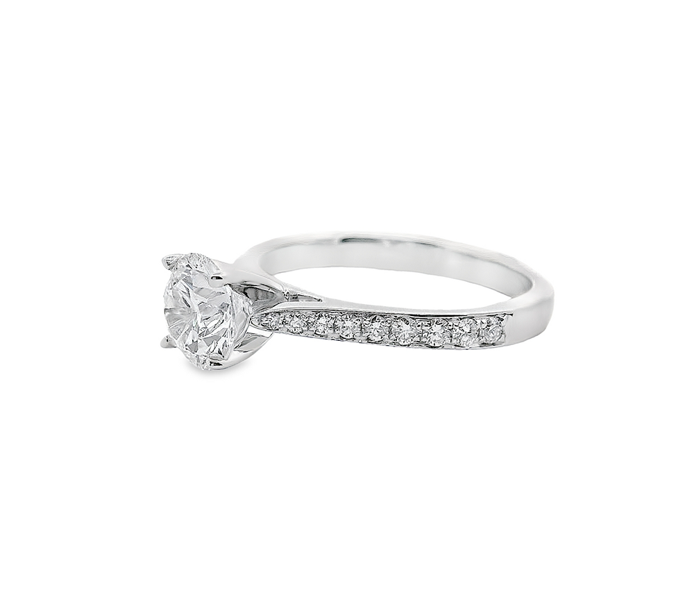 1 Carat Round Lab Grown Diamond Solitaire Ring in 18K Gold with Channel Set Accent Diamonds - Perfect for Engagement, Proposal & Wedding Jewelry Gift