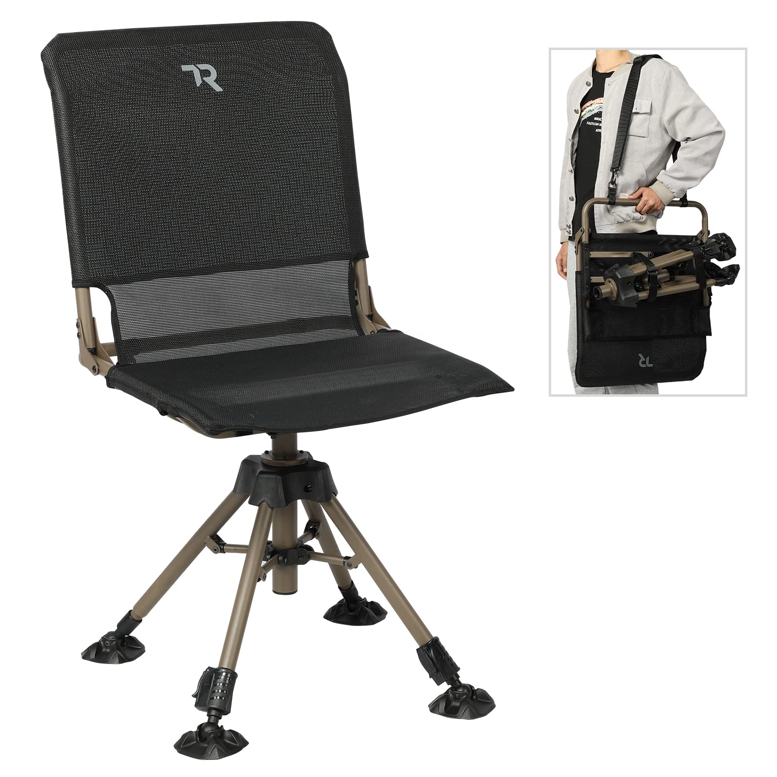 360° Silent Swivel Hunting Chair - Adjustable Height 2-Leg Folding Seat for Hunting Blinds | Portable & Stable Ground Chair Supports 400LBS | Perfect for Deer Hunting, Bird Watching & Outdoor Camping
