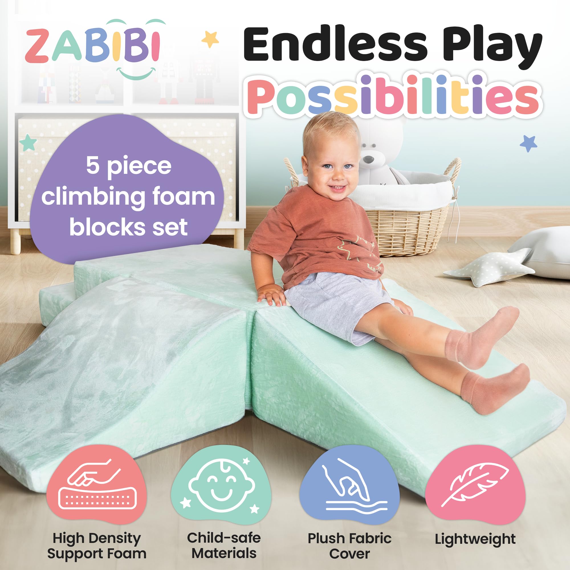 Foam Climbing Blocks for Toddlers - 5 Piece Soft Play Set for Crawling & Climbing - Non-Slip Baby Gym Toys with Washable Cover - Indoor Play Equipment for Toddler Development & Sensory Play