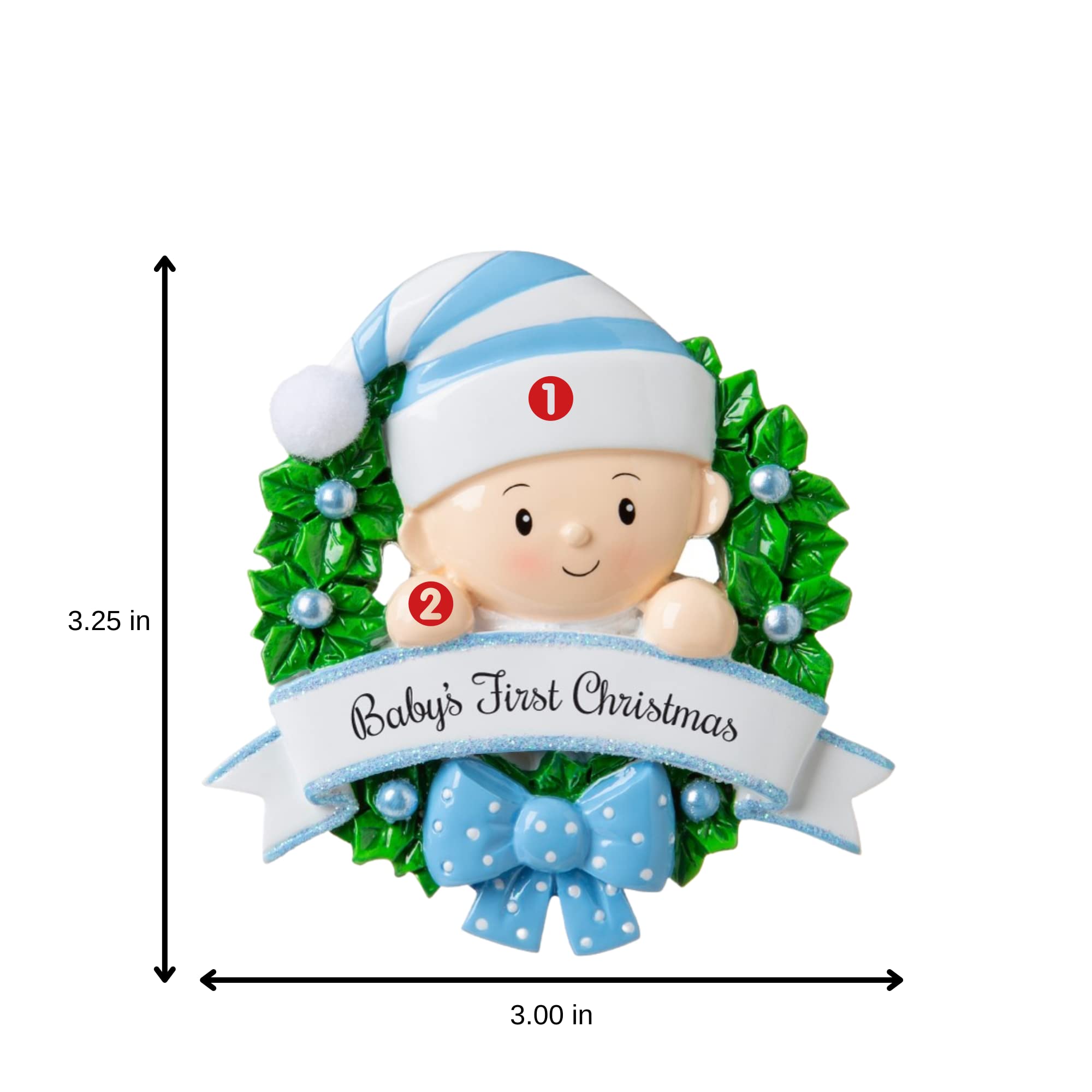 Personalized Baby's First Christmas Ornament 2021 - Custom Engraved Baby in Wreath Keepsake for Newborn Boy - Handwritten Name Holiday Decoration - Perfect for Baby Shower Gifts & Christmas Tree Decorating