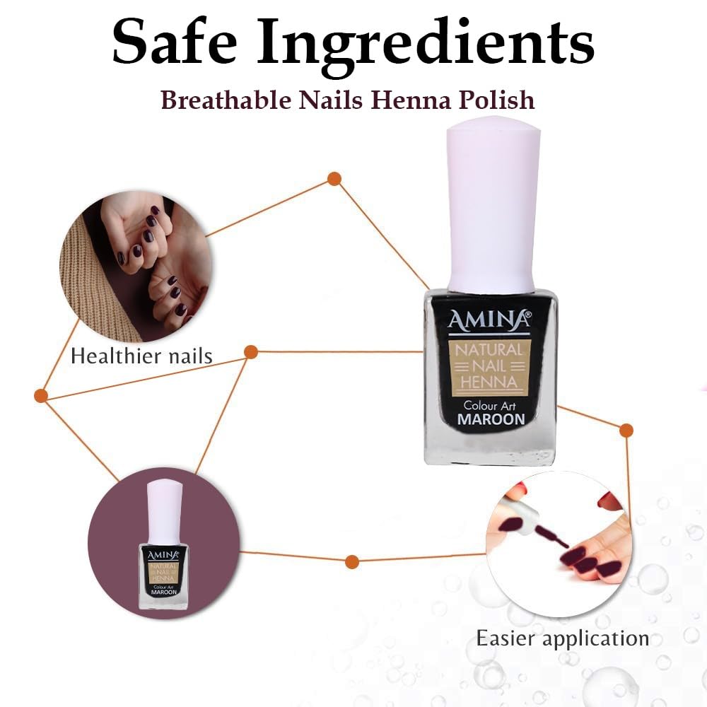 Amina Natural Nail Henna Polish for Women - Breathable, Long Lasting Matte Finish Vegan Nail Polish (Maroon, Pack of 3, 15ml) | Perfect for Everyday Wear, Special Occasions & Salon-Quality Manicures at Home