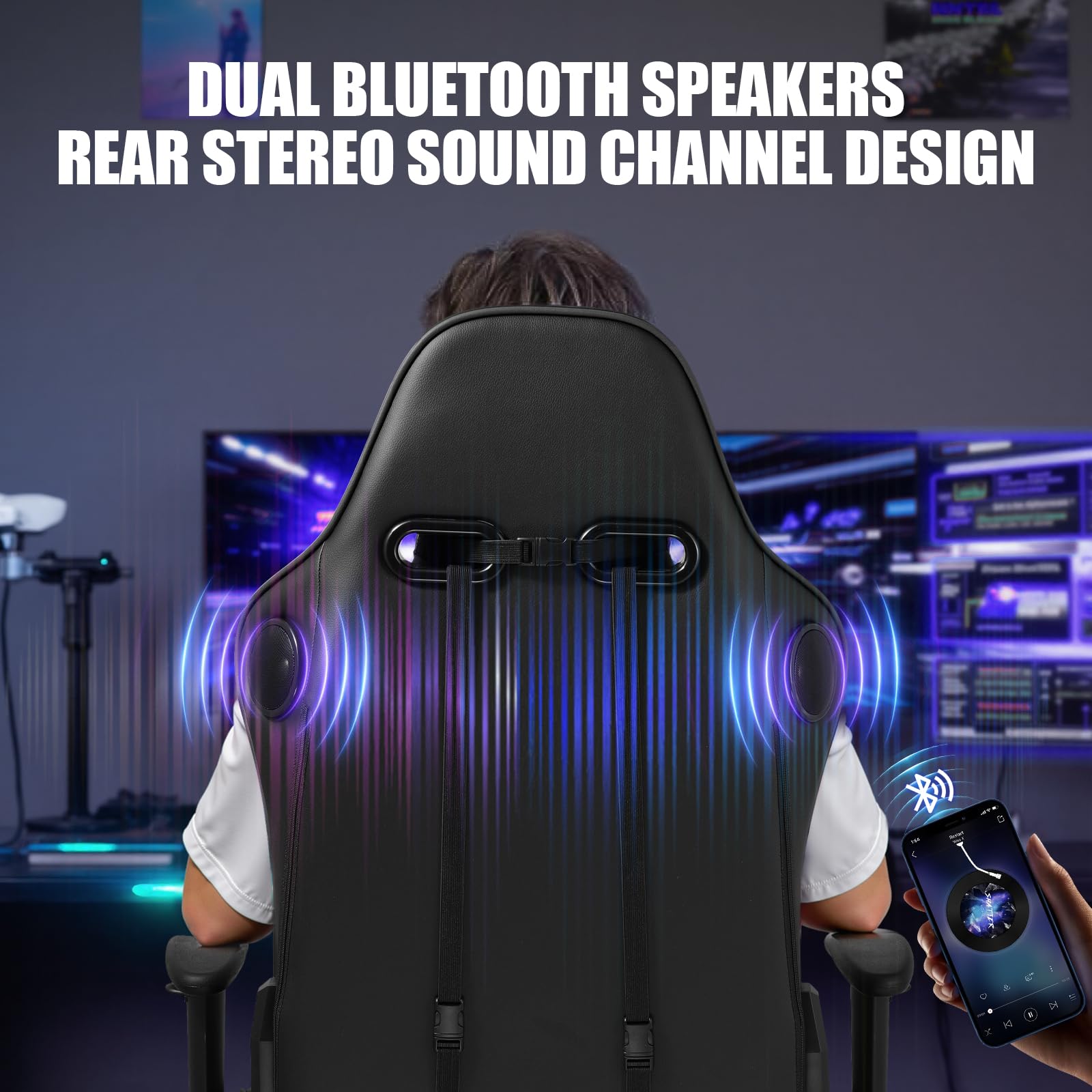 GTPLAYER Gaming Chair with Built-in Speakers - Ergonomic Recliner Chair for Adults & Kids, Adjustable Height Computer Gaming Chair with Footrest by GTRacing (Black) - Perfect for PC Gaming, Console Gaming & Home Office Setup