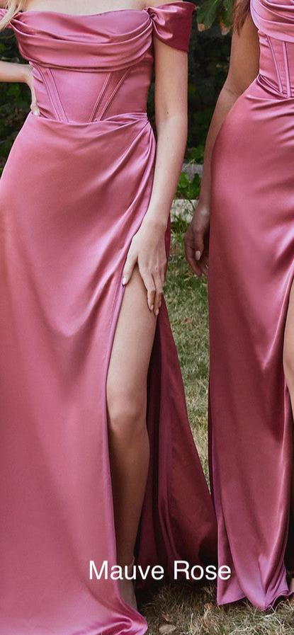 Luxury Off-the-Shoulder Corset Gown - Mauve Rose Satin Formal Dress for Prom, Evening Gala & Special Occasions