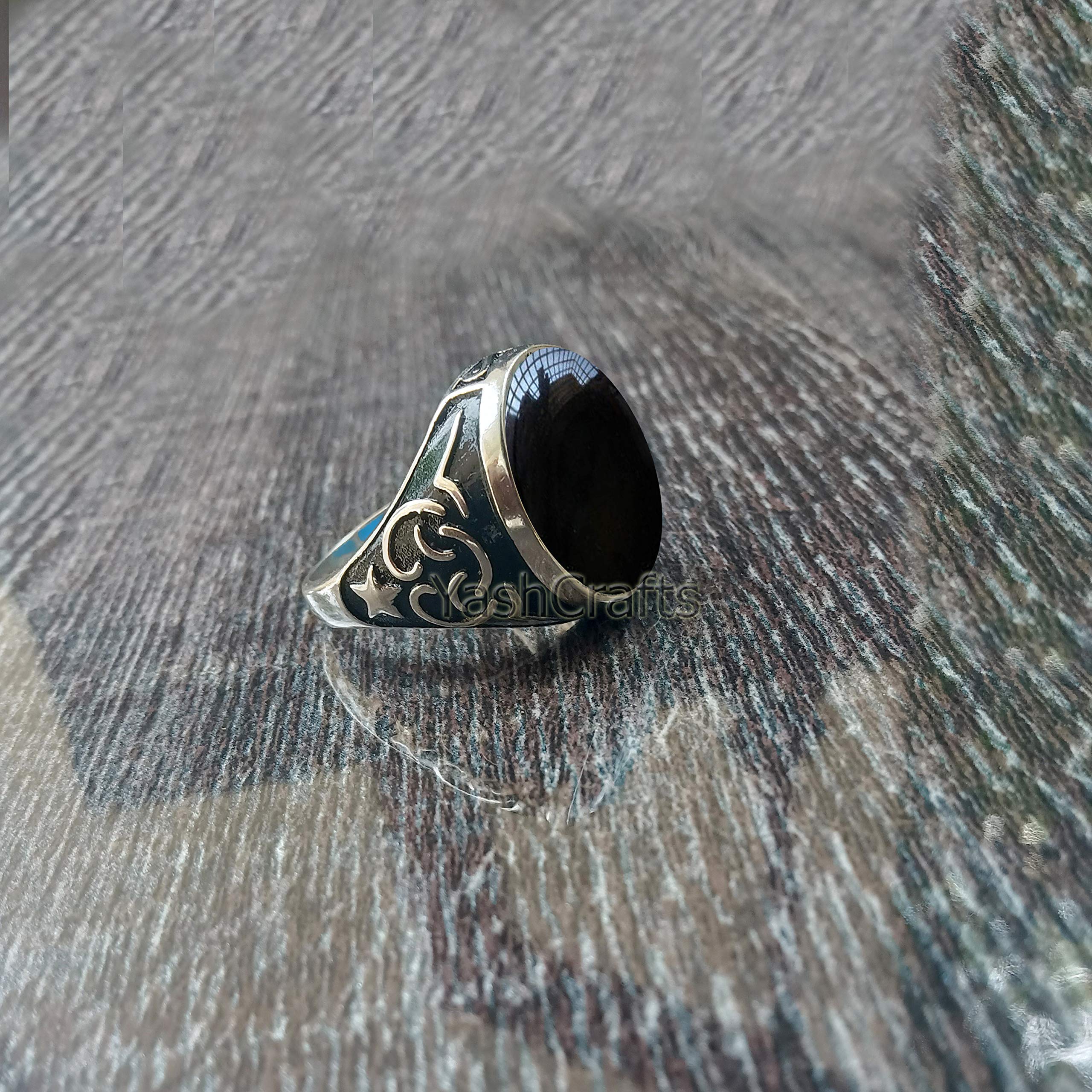 925 Sterling Silver Black Onyx Ring for Men - Handmade Arabic Style Statement Jewelry with Natural Round Cabochon Gemstone | Perfect Gift for Husband, Boyfriend & Special Occasions | Wedding, Anniversary & Formal Events