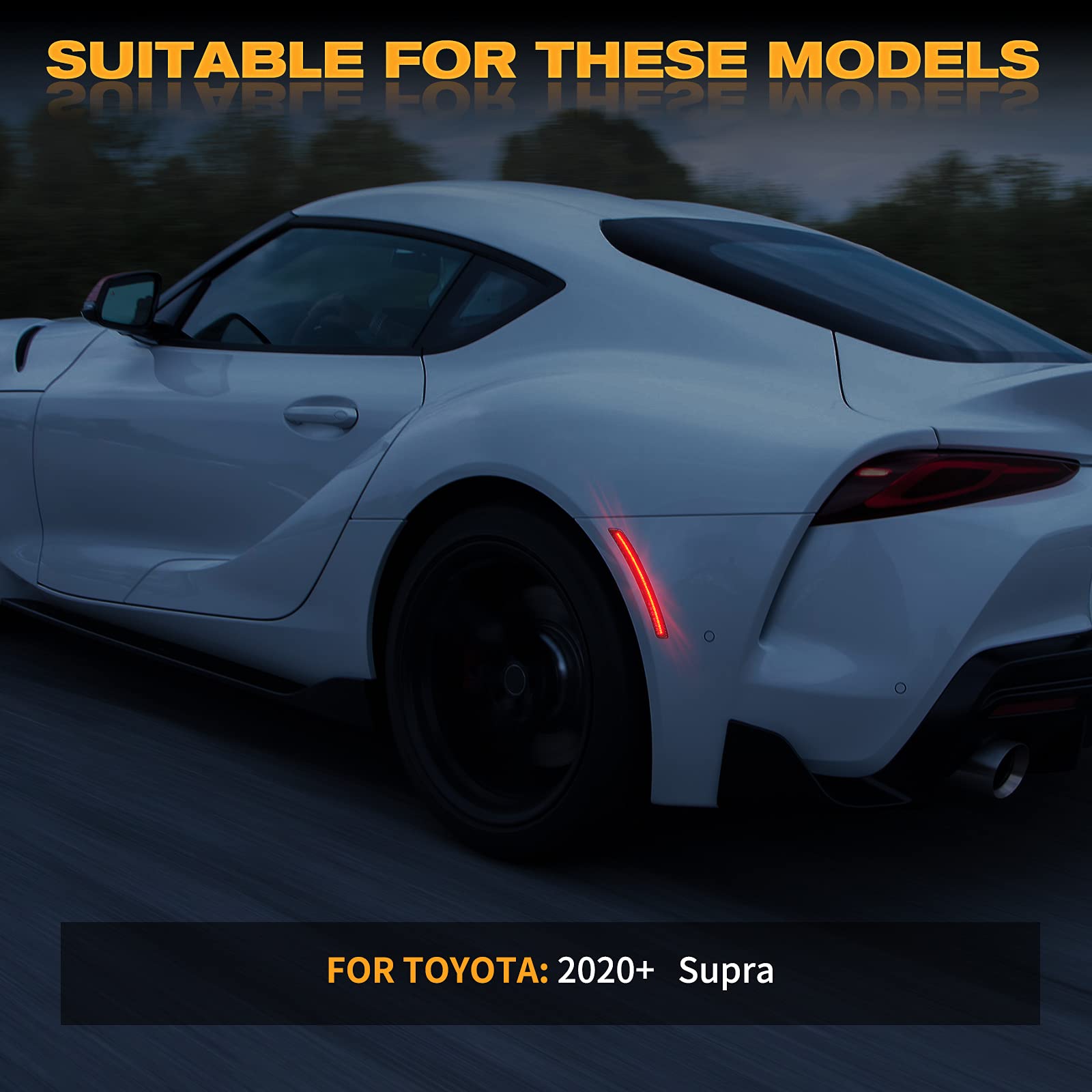 POPMOTORZ 72 SMD LED Rear Fender Side Marker Lights - Smoked Lens Red Daytime Running Lights & Parking Lamps for 2020-2021 Toyota Supra (2-Pack) | Enhanced Visibility & Style Upgrade for Night Driving & Car Customization