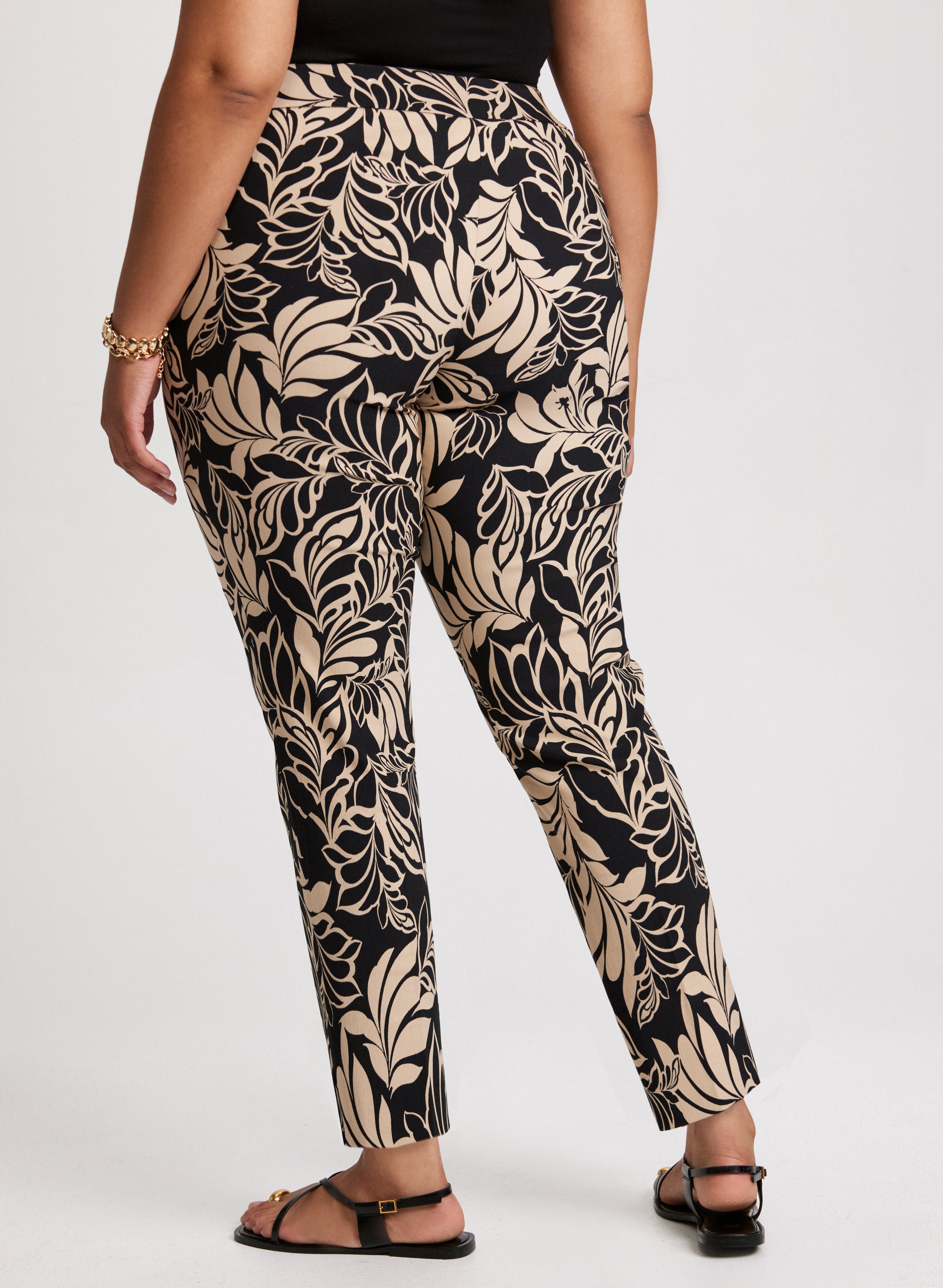 Floral Print Stretchy Pull-On Ankle Pants for Women - Comfortable Casual & Work Pants for Spring Summer Outfits