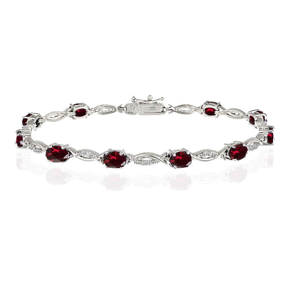 Elegant Birthstone Bracelet for Women | Oval Cut Swirl Design Tennis Bracelet | Genuine & Synthetic Gemstone Options | Sterling Silver or Gold Flash Silver | Gift Box Included | Perfect for Anniversaries, Birthdays & Special Occasions