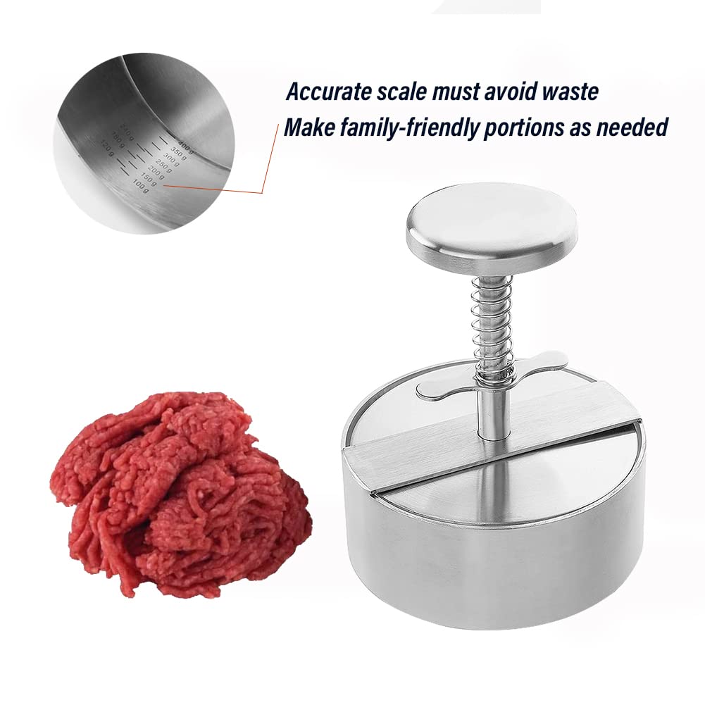 Stainless Steel Adjustable Burger Press - Non-Stick Hamburger Patty Maker for Beef, Pork, Lamb, Cheese & Veggie Burgers - Smash Burger Mold with 100 Wax Papers - Perfect for BBQ, Grill, Halal Cooking & Home Kitchen Use