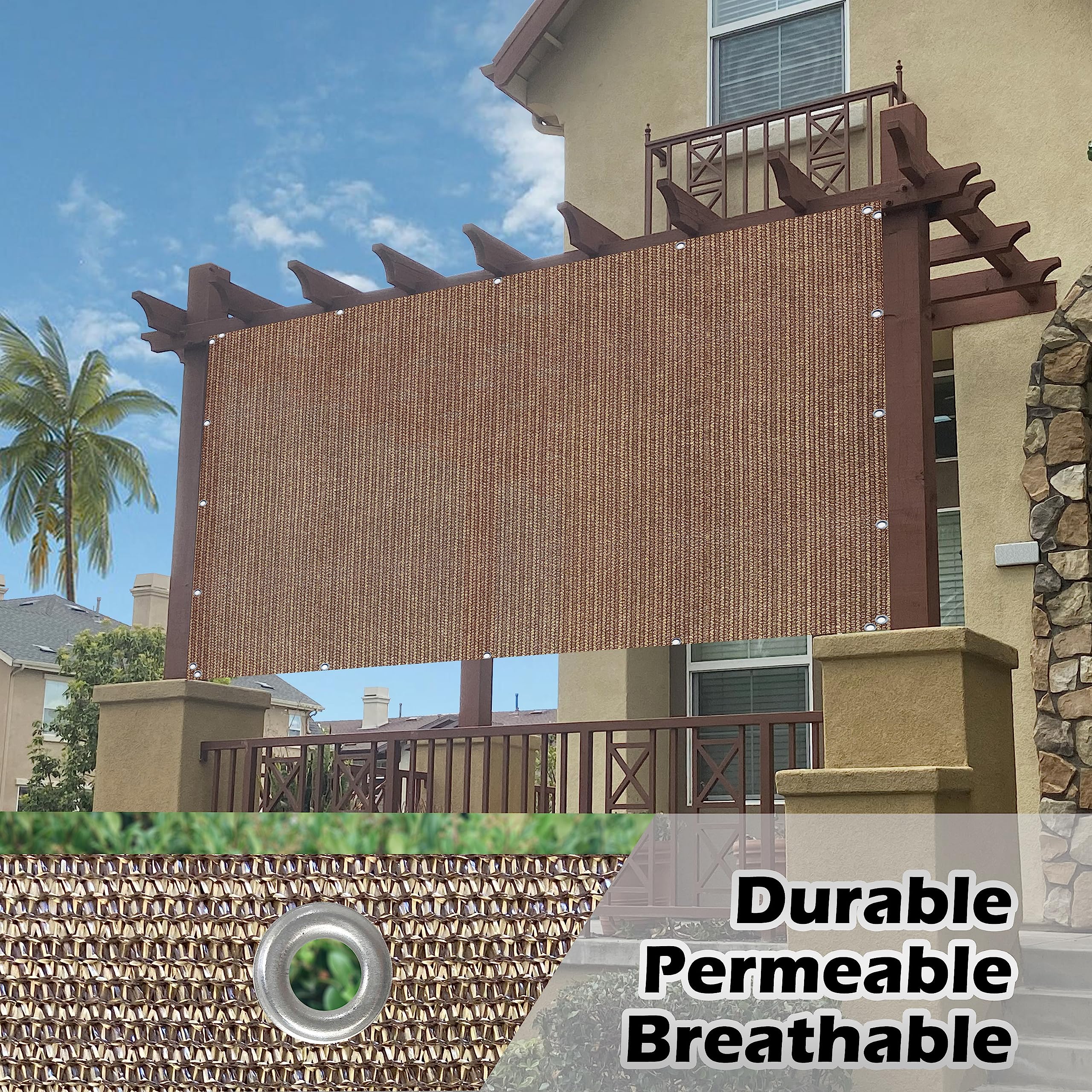Alion Home 10' x 6' Walnut Sun Shade Privacy Screen with Grommets - UV Protection Outdoor Patio Cover, Pergola Shade, Window Awning for Backyard, Deck & Garden Privacy