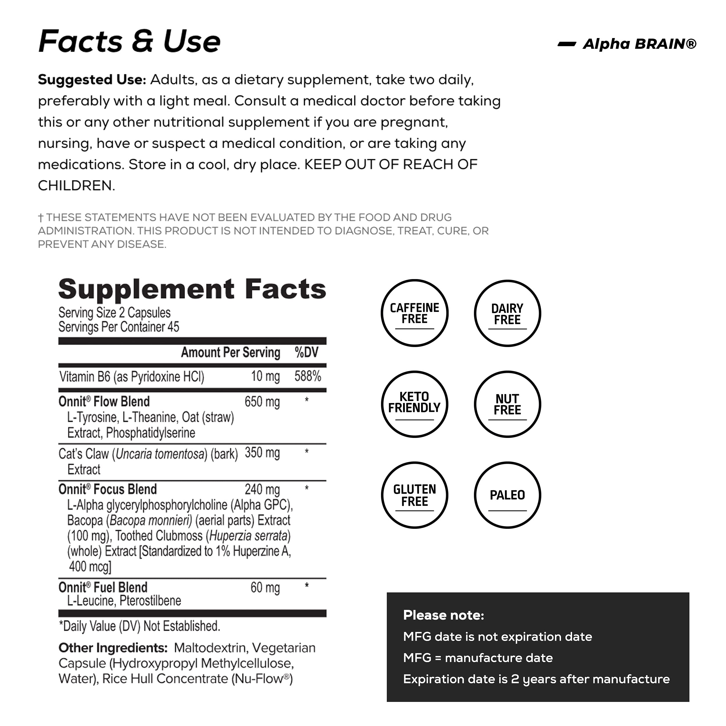 ONNIT Alpha Brain Premium Nootropic Supplement for Focus & Memory - Caffeine-Free Brain Booster with Cat's Claw, Bacopa & Oat Straw - 90 Capsules (3-Pack) | Ideal for Studying, Work Productivity & Mental Clarity
