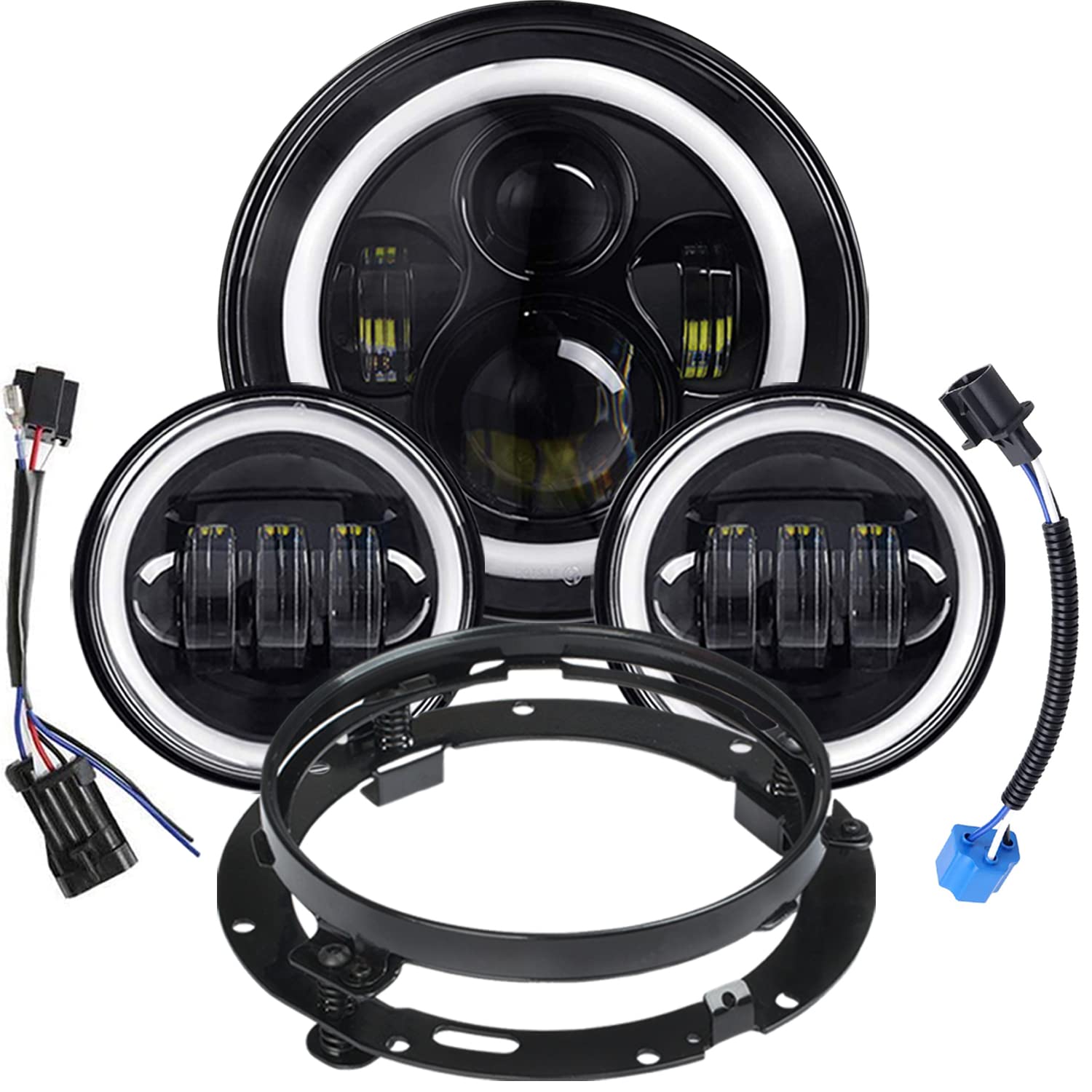7 Inch LED Headlight Fog Light Kit DOT Approved for Harley Davidson Touring, Road King, Ultra Classic, Electra Glide, Street Glide, Trike, CVO, Heritage Softail, Slim, Deluxe, Fat Boy - High Visibility for Night Riding and Bad Weather Conditions
