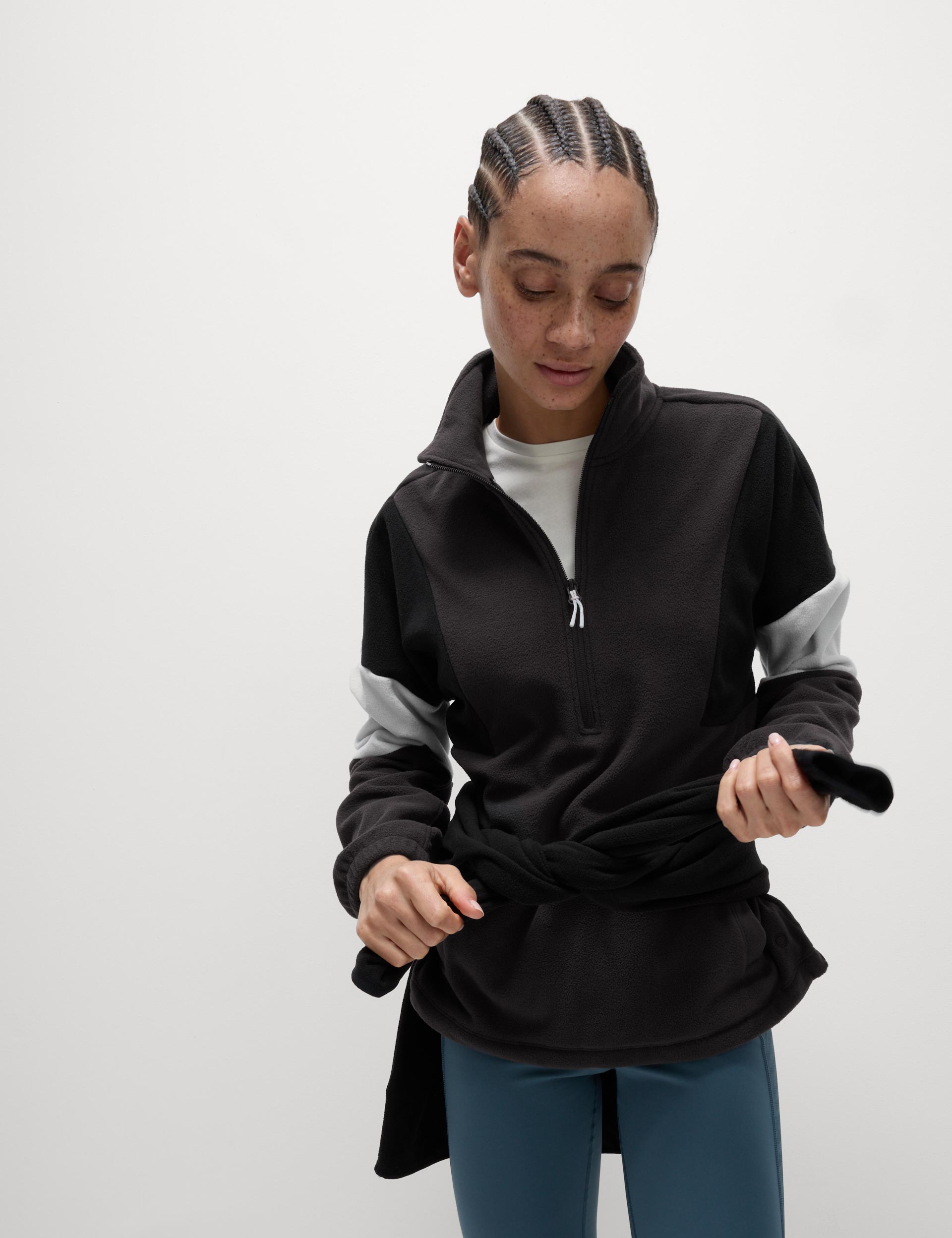 Thermal Half-Zip Color Block Fleece Jacket - Carbon Black | Warm & Stylish Outdoor Winter Wear for Hiking, Camping & Casual Use