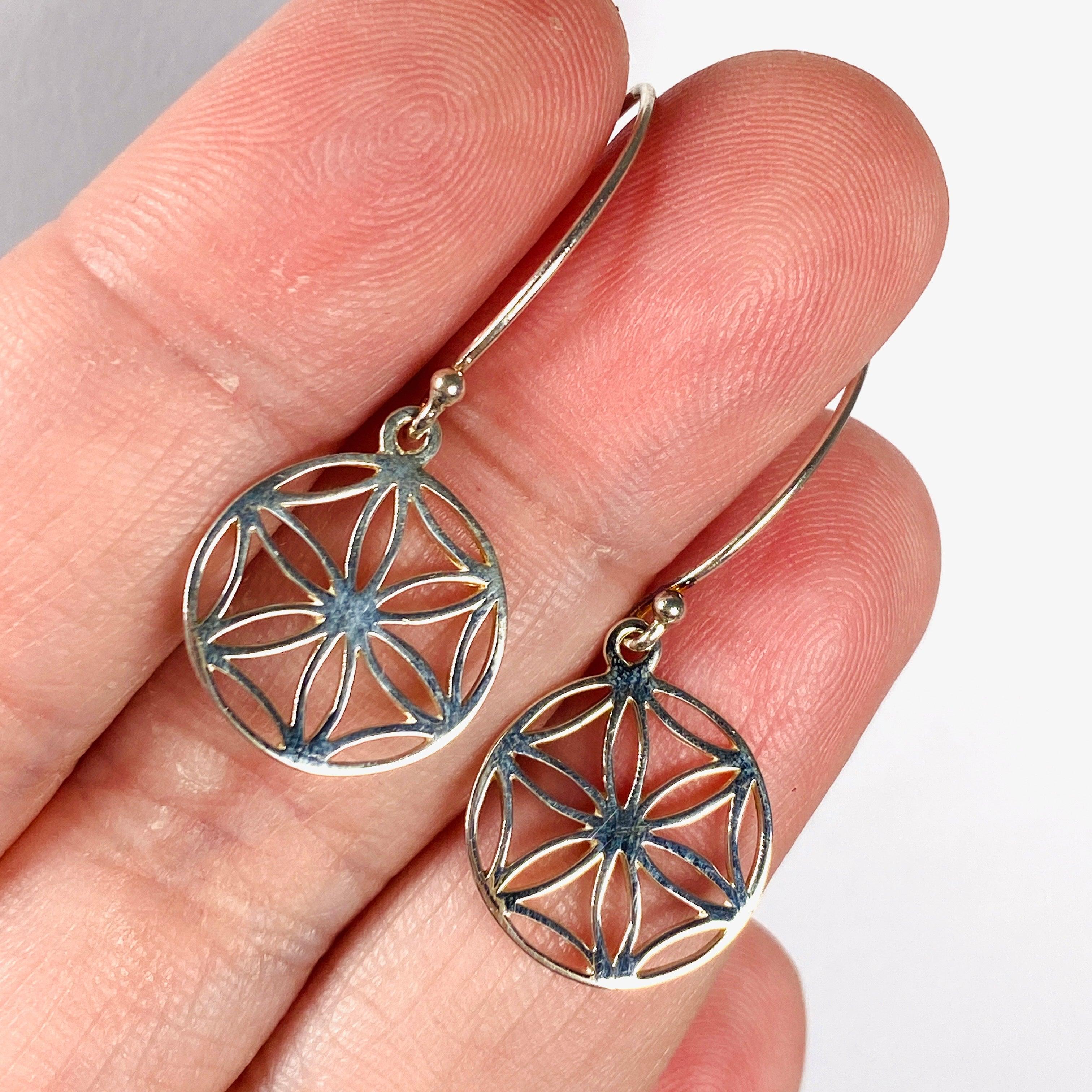 925 Sterling Silver Flower of Life Marquee Stud Earrings 15mm - Spiritual Jewelry for Meditation, Yoga & Healing - Perfect Gift for Women
