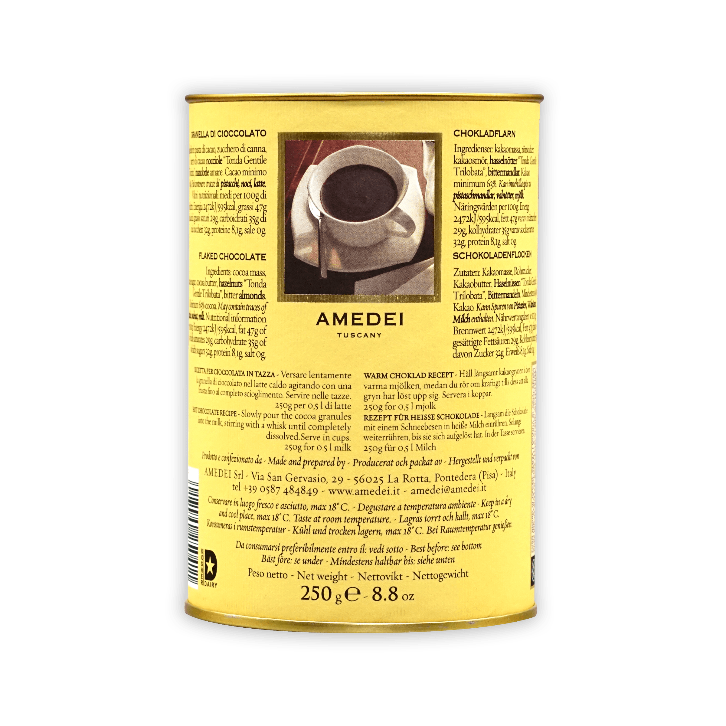 Premium Amedei 62% Dark Chocolate Flakes for Baking & Desserts - Rich Hot Cocoa Mix for Coffee, Dessert Toppings & Gourmet Recipes