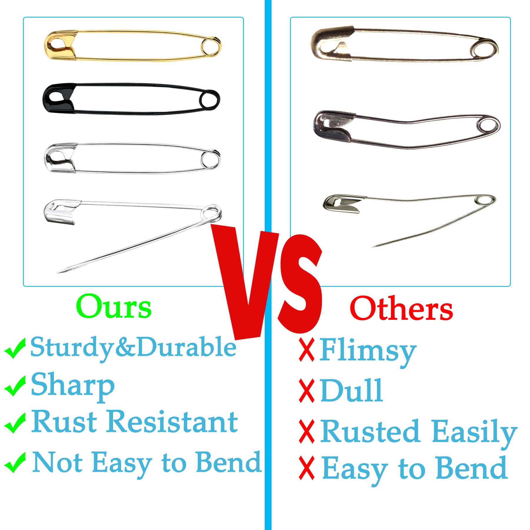 100PCS 2.1 Inch Small Safety Pins - Rust-Resistant Nickel Plated Steel Sharp Edge Pins for Clothes Sewing, Arts & Crafts, DIY Projects - Perfect for Fabric Fastening, Jewelry Making & Home Decor (Black)