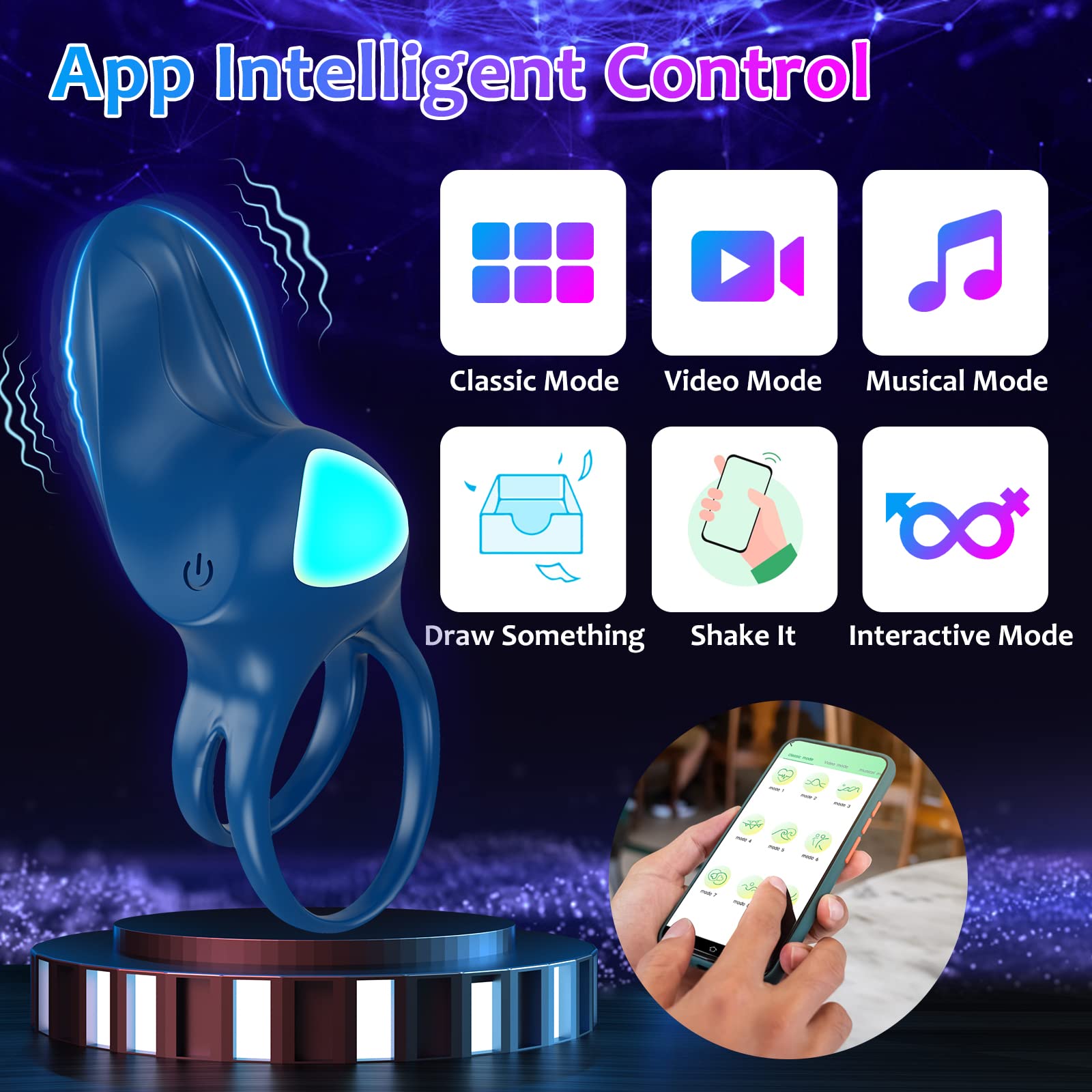 Premium Silicone Vibrating Cock Ring for Couples - 9 Powerful Vibration Modes, APP & Remote Control for Enhanced Penis and Clitoris Stimulation - Perfect for Romantic Evenings and Spicing Up Your Intimate Life