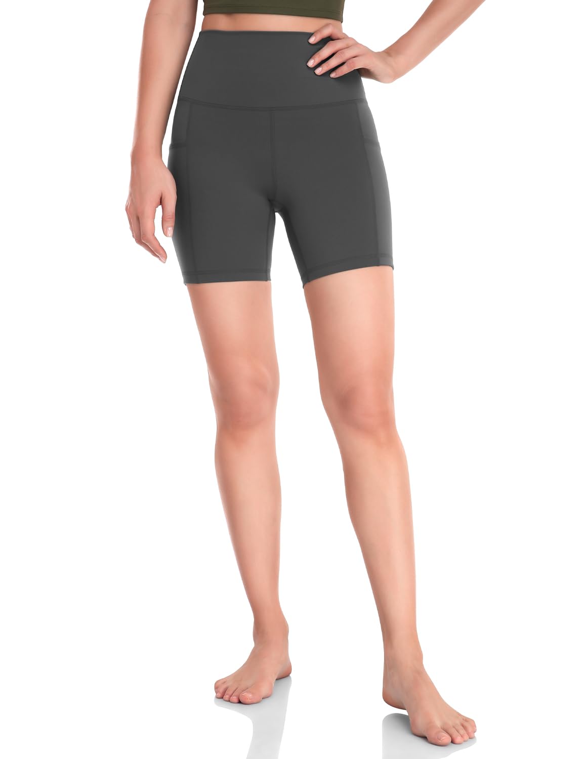 HeyNuts Women's High Waist Compression Yoga Shorts with Side Pockets - 4