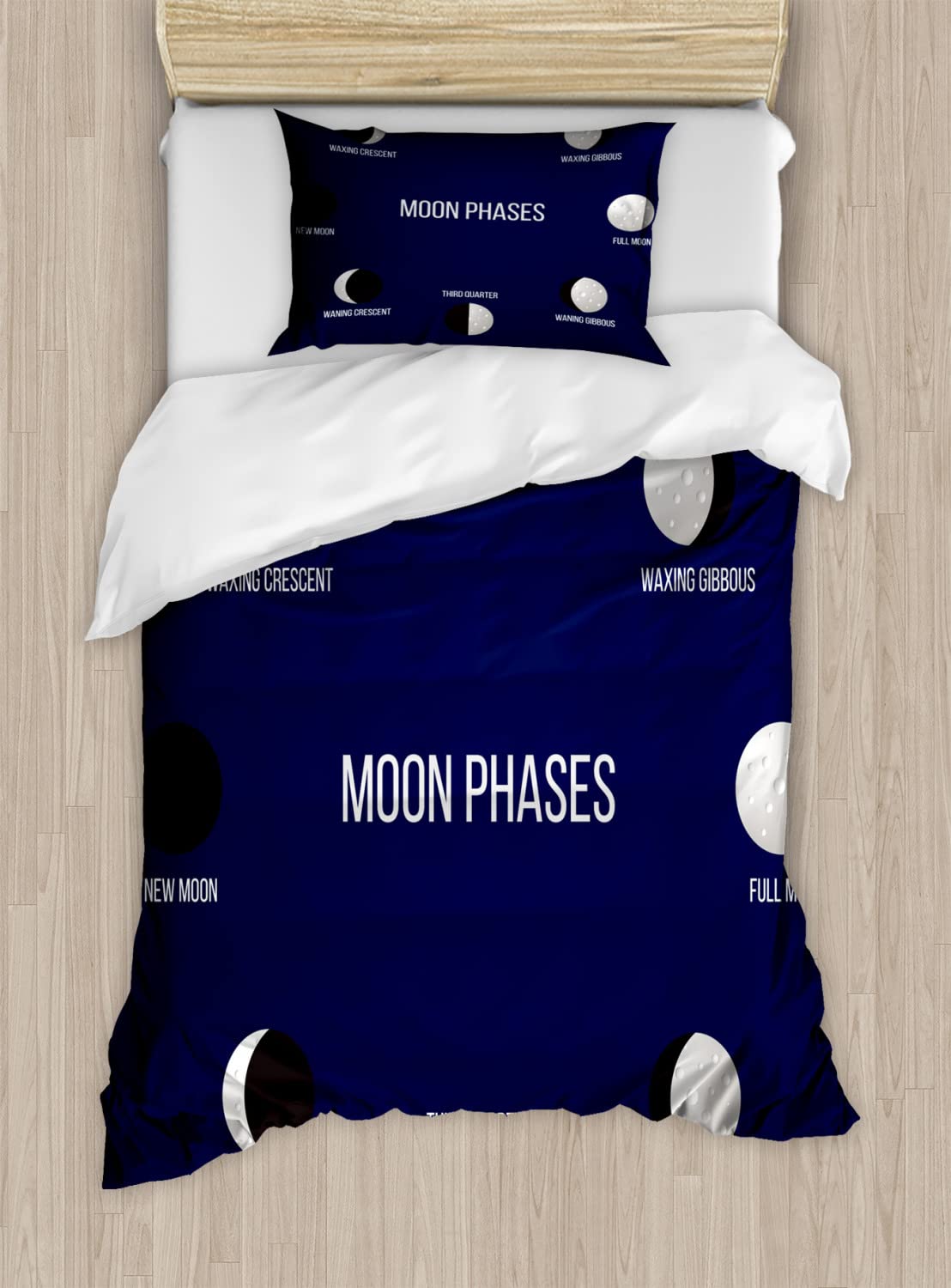 Ambesonne Half Moon Duvet Cover Set - Crescent Moon Astronomy Science Pattern Bedding (2 Duvet Covers + 2 Pillowcases) Twin Size 2-Pack in Violet Blue & Tan | Perfect for Space-Themed Bedrooms & Astronomy Lovers