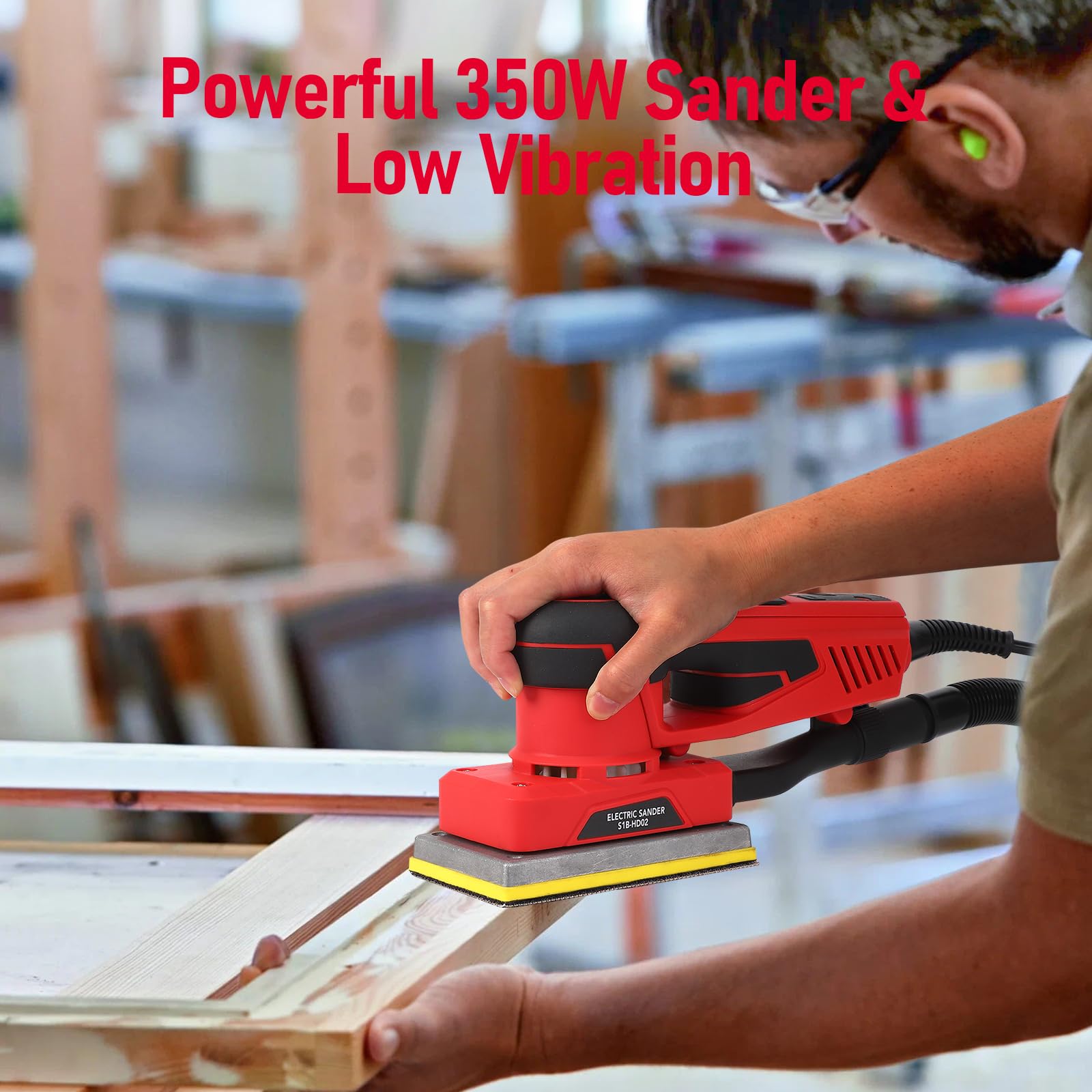 350W Brushless Motor Sheet Sander with 12 Sanding Papers - Powerful & Low Vibration Finishing Sander (10000 RPM) - Ideal for Woodworking, Polishing, Carpentry & DIY Projects - Perfect for Furniture Refinishing, Deck Sanding & Surface Preparation