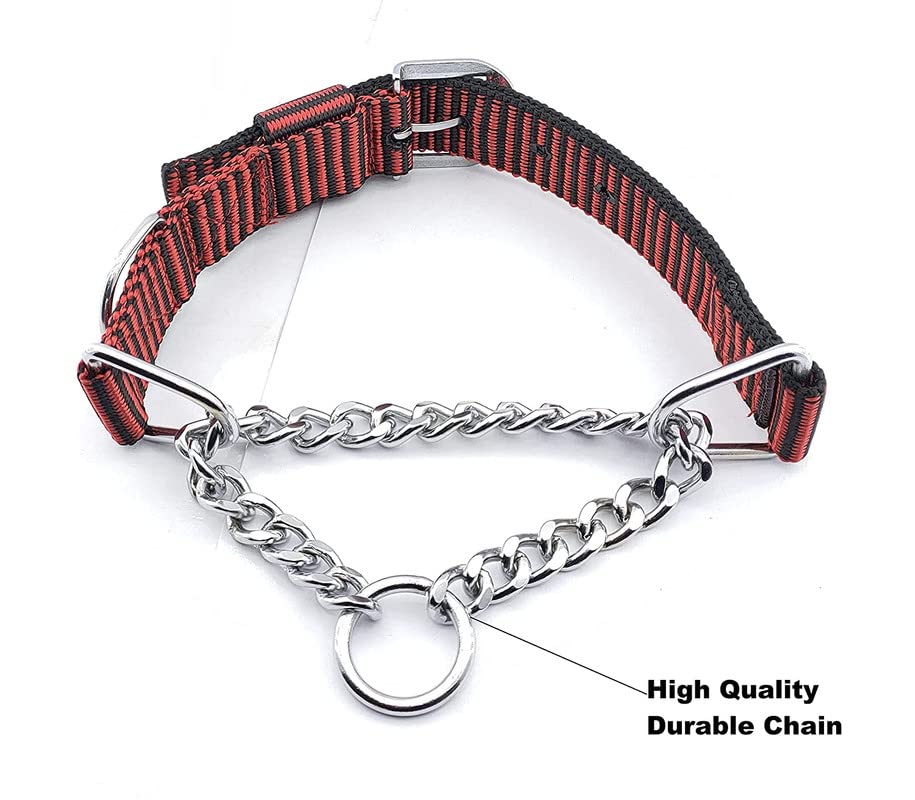 PSK PET MART Half Chain Dog Collar - Nylon & Stainless Steel Choke Collar for Large Dogs (1.25 Inch, Color May Vary) - Perfect for Training, Walking & Outdoor Adventures