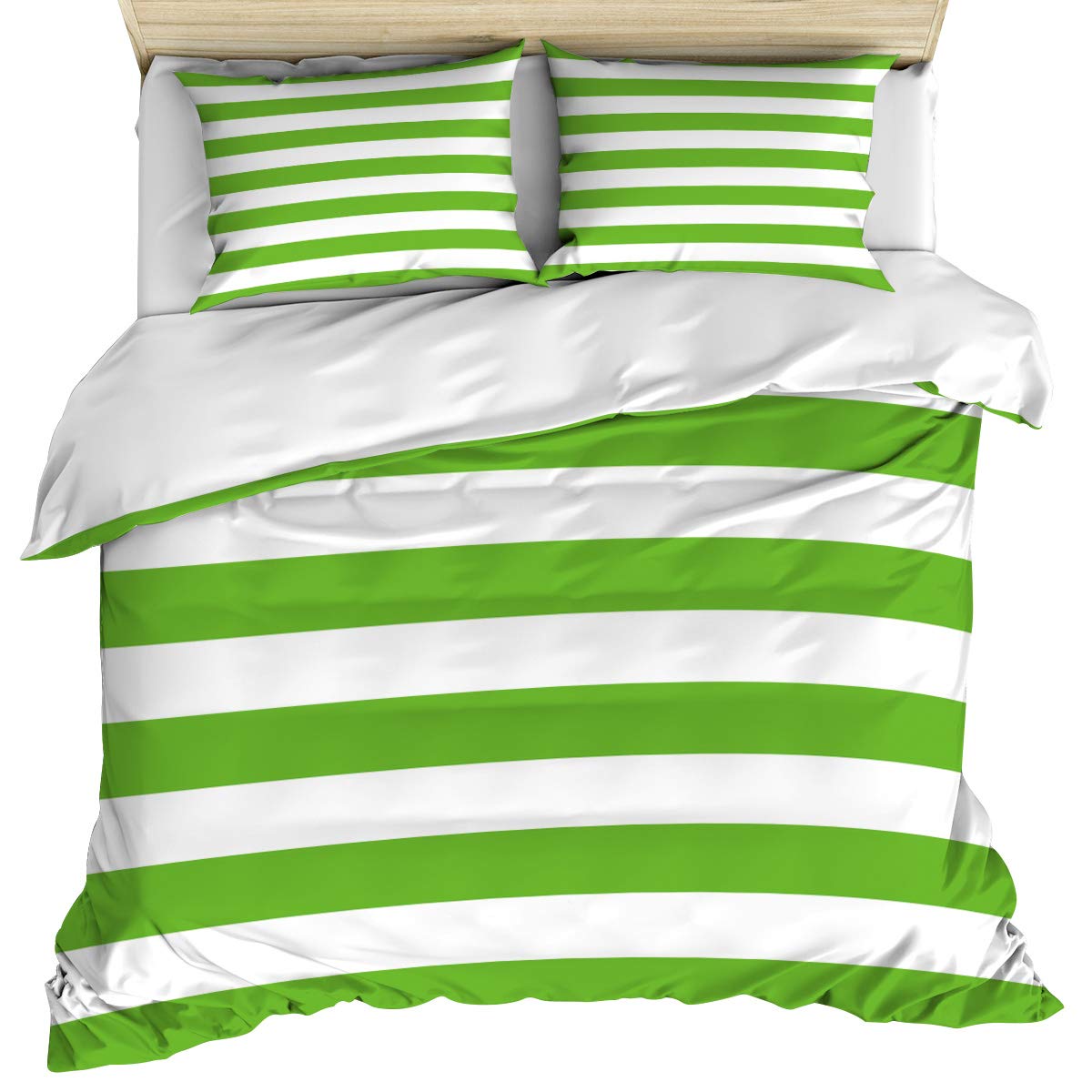 Luxury Mint Green Striped Duvet Cover Set Full Size - 3 Piece Geometric Cotton Bedding with Pillow Shams | Soft, Cozy & Machine Washable | Perfect for Modern Bedroom Decor & Guest Room Styling