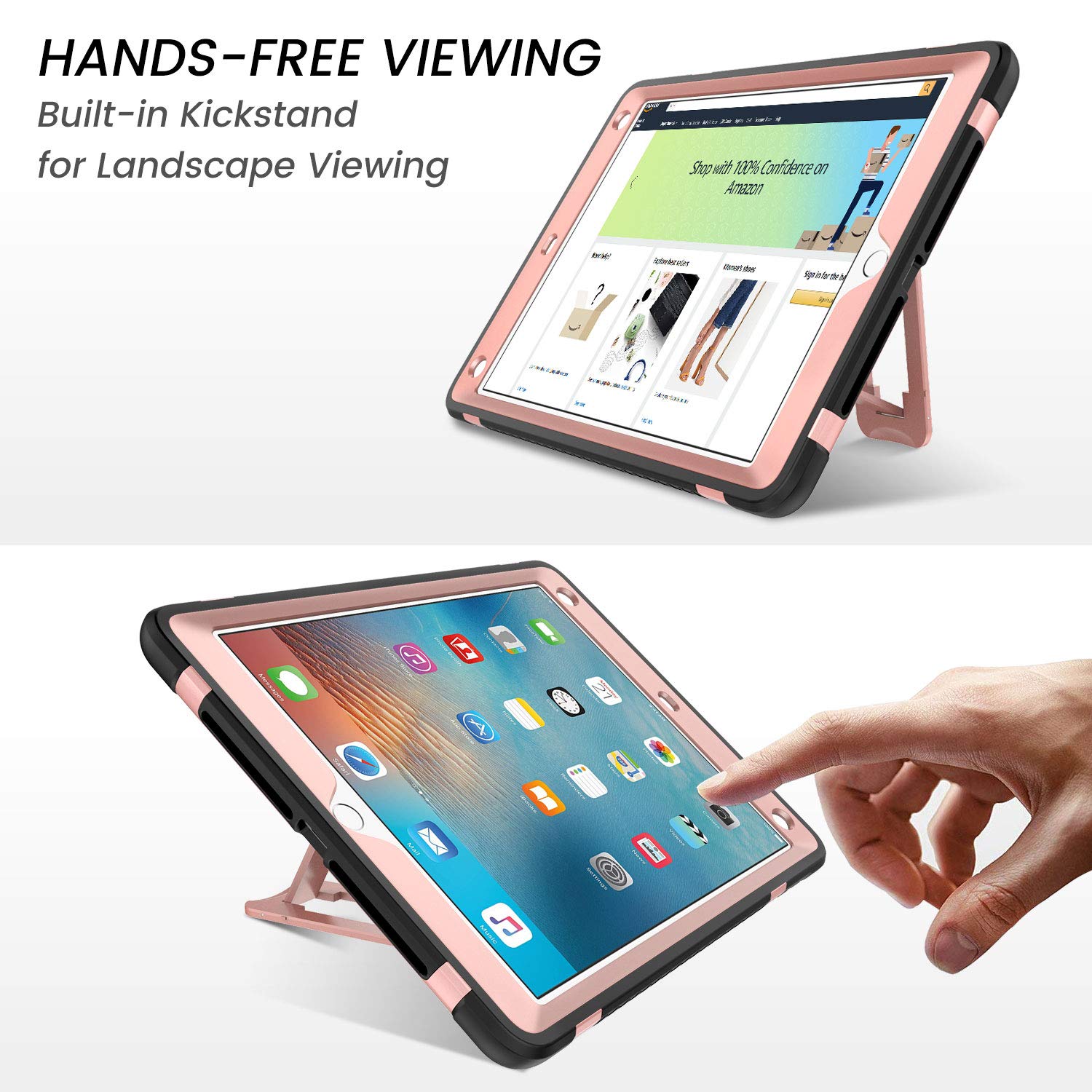 BENTOBEN Glitter Shockproof Case for iPad Air 2 / iPad 9.7 2017 2018 / iPad Pro 9.7 / iPad 5th 6th Generation - 3-Layer Full Body Protective Cover for Women Girls Kids (Rose Gold) - Perfect for School, Travel & Daily Use