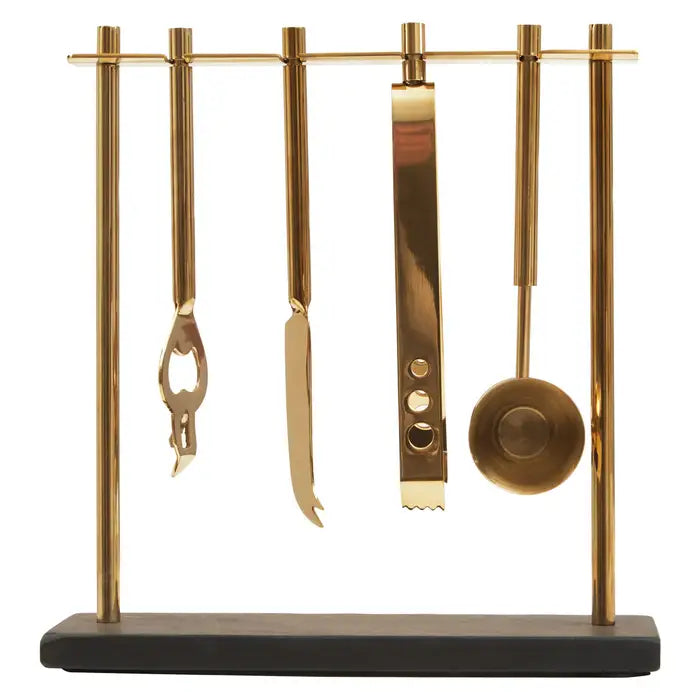Premium Omari 5-Piece Bar Tools Set with Stand - Stainless Steel Cocktail Shaker, Jigger, Strainer & Spoon - Perfect for Home Bars, Parties & Professional Bartending