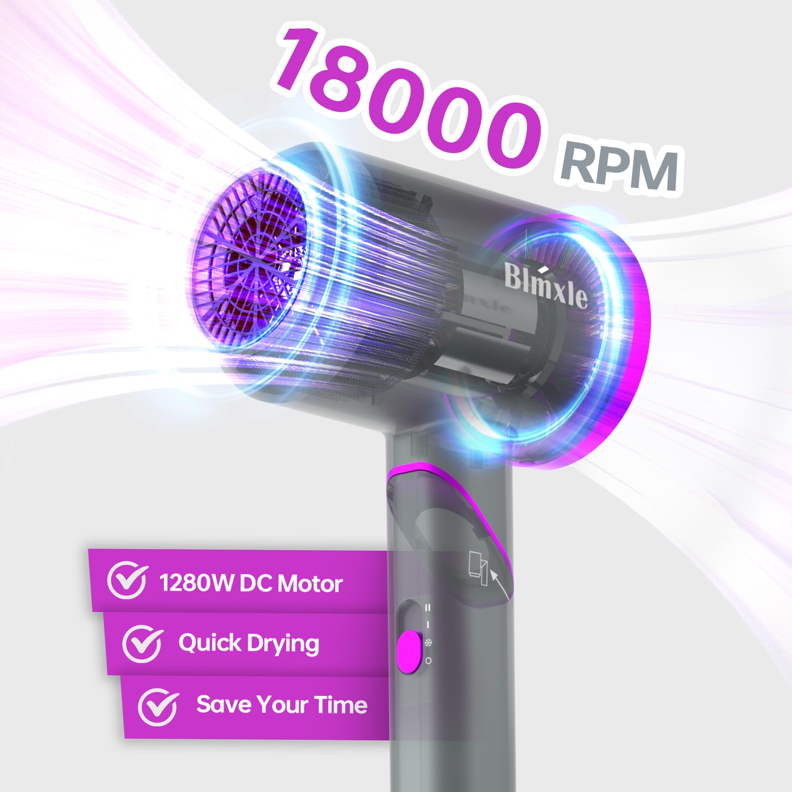 Professional Travel Hair Dryer with Foldable Handle - Fast Drying, Lightweight & Portable Blow Dryer with Concentrator Nozzle - Perfect for Women & Men at Home, Gym, or On-the-Go (Grey)