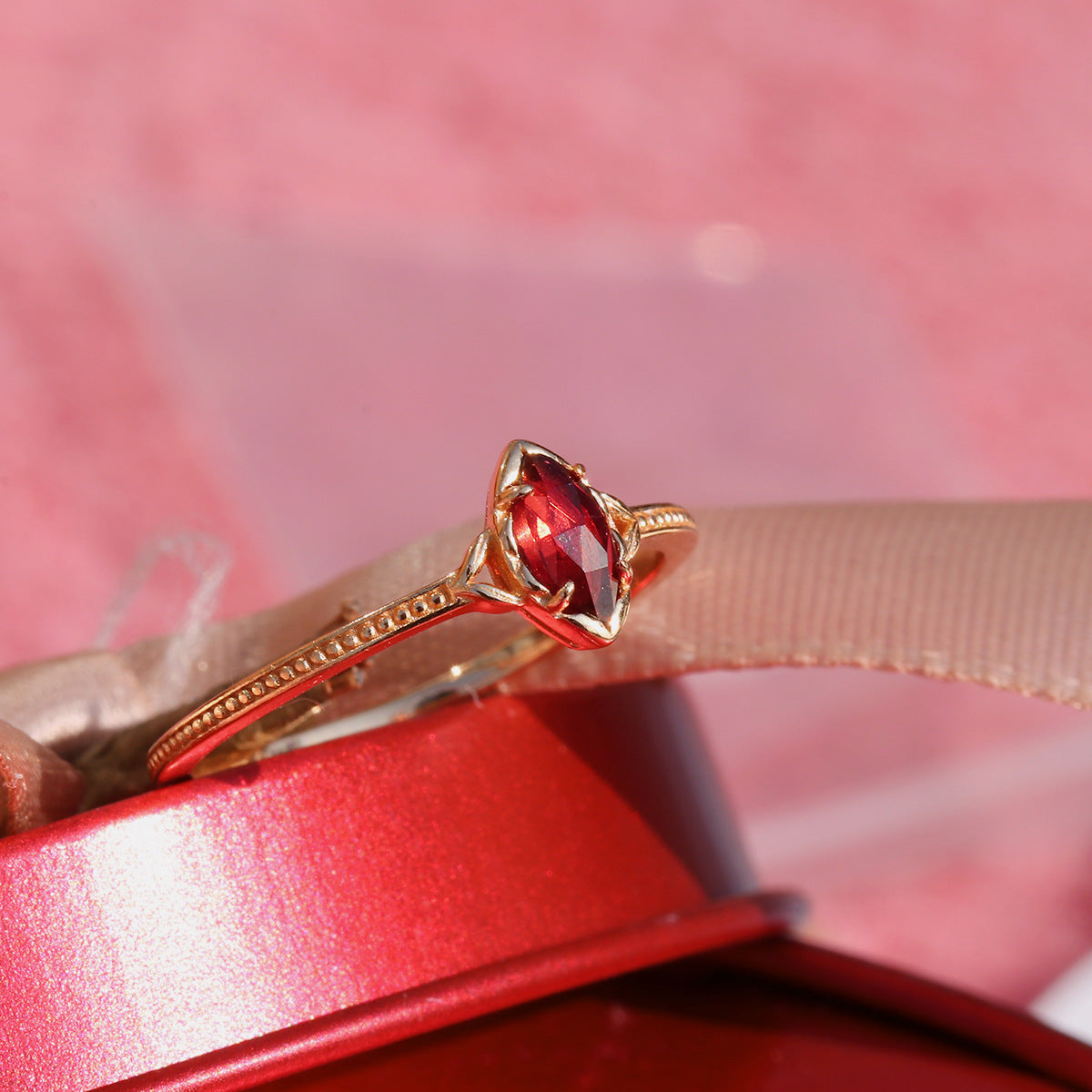 Marquise Red Garnet January Birthstone Ring & Earrings Set | KE178 | Perfect Gift for Birthdays, Anniversaries & Special Occasions