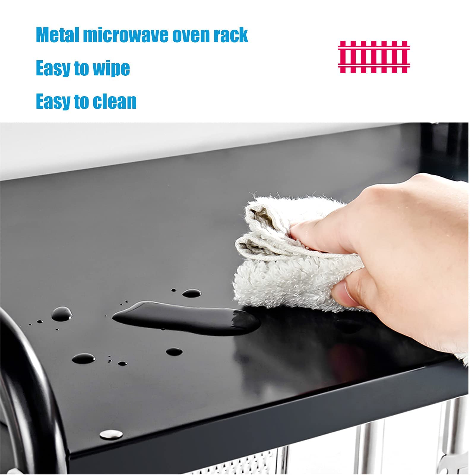 Sturdy Black Wall-Mounted Microwave Oven Rack with 6 Hooks - 58cm x 38cm x 18cm Iron Shelf for Kitchen Storage | Perfect for Organizing Spices, Utensils & Cookware in Small Spaces