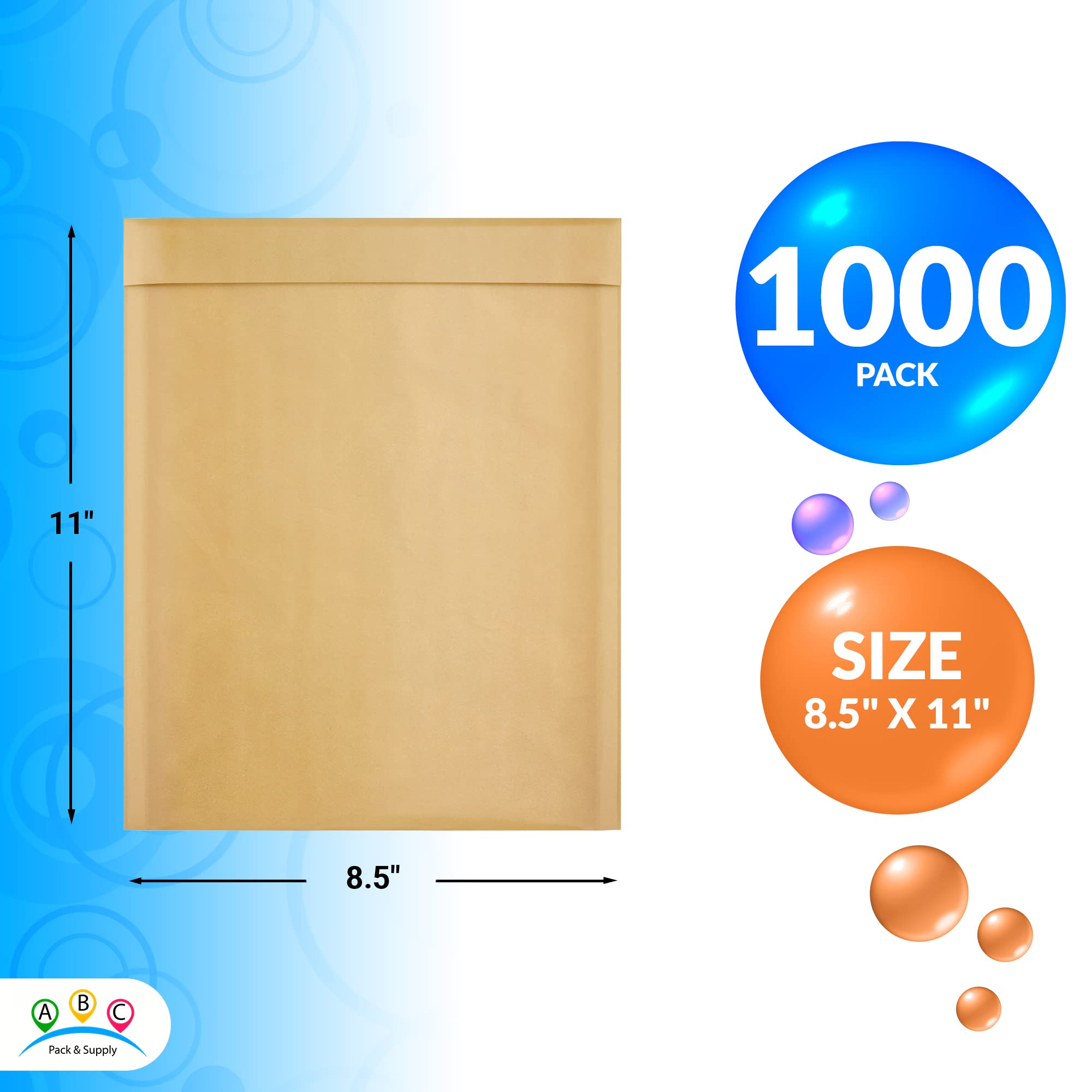 ABC 8.5x11 Inch Brown Kraft Bubble Mailer Envelopes - 1000 Pack Self Seal Padded Mailing Bags | Water-Resistant & Opaque | Perfect for Shipping Jewelry, Cosmetics, Small Electronics & Ecommerce Packages | Great for Online Sellers, Small Businesses & Amazon FBA Shipments