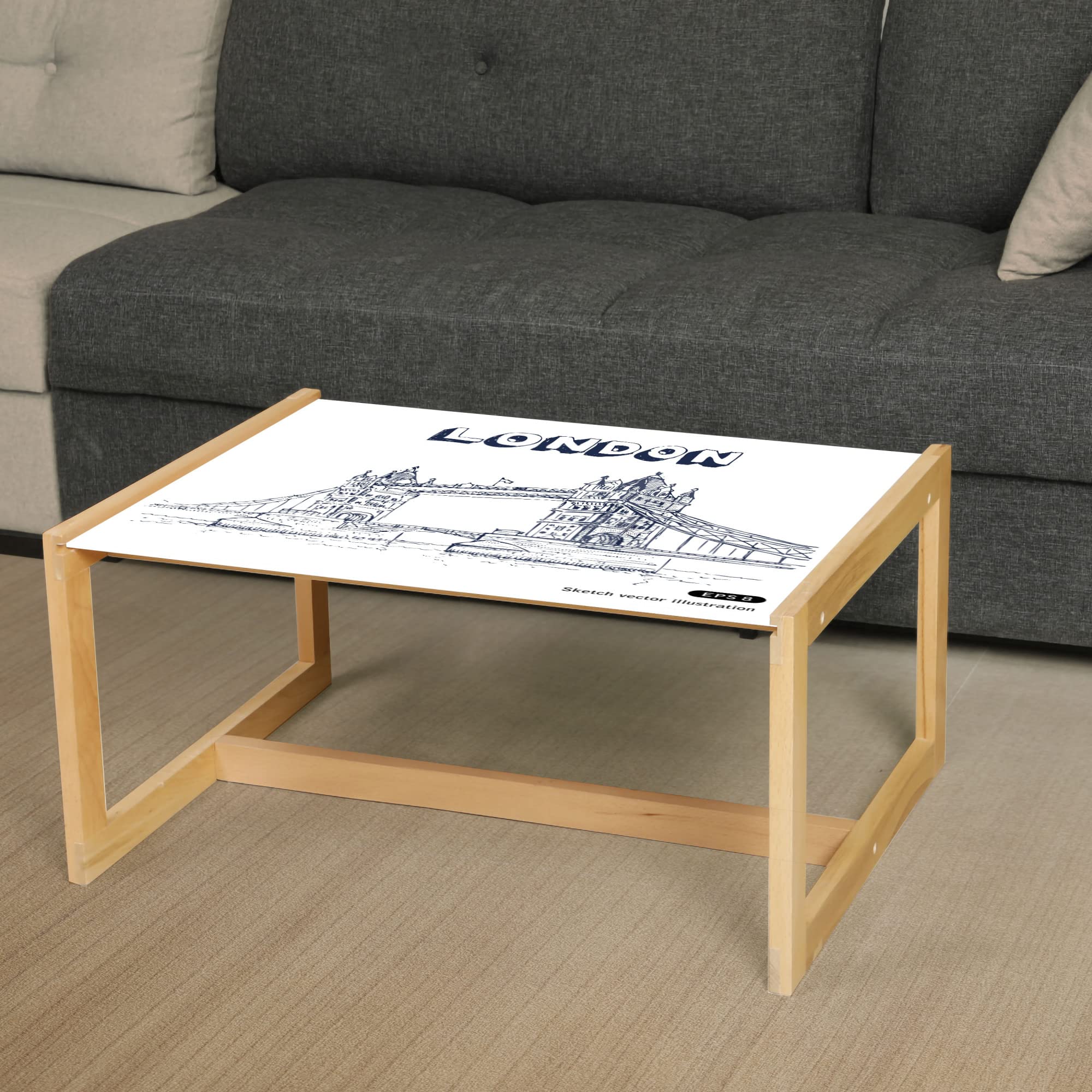 Ambesonne London Coffee Table - Big Ben View, Wooden Frame for Office & Dorm Decor