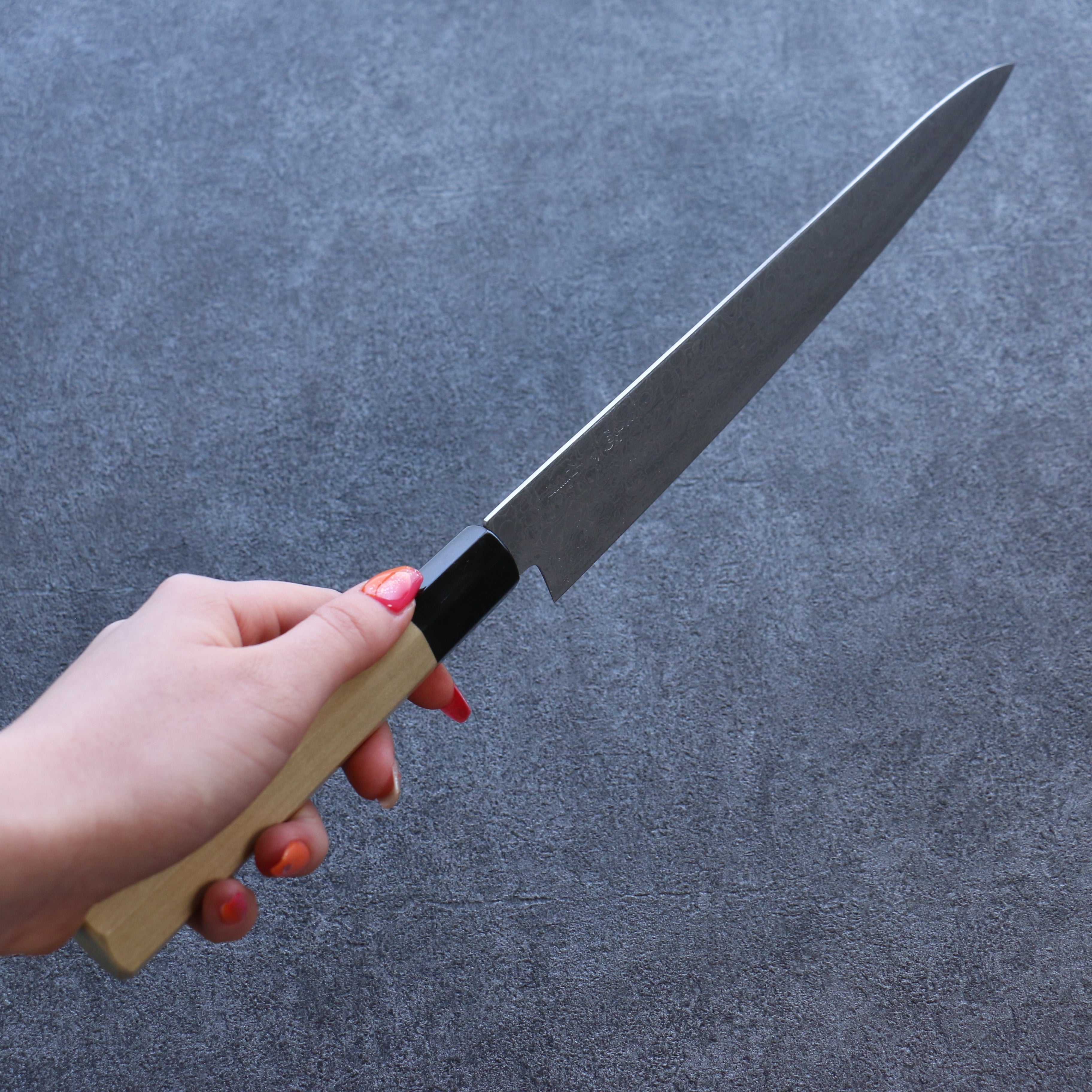 Premium Misuzu AUS10 Damascus Sujihiki Knife 240mm - Handcrafted Japanese Slicing Knife with Magnolia Wood Handle - Perfect for Sushi, Sashimi & Meat Cutting