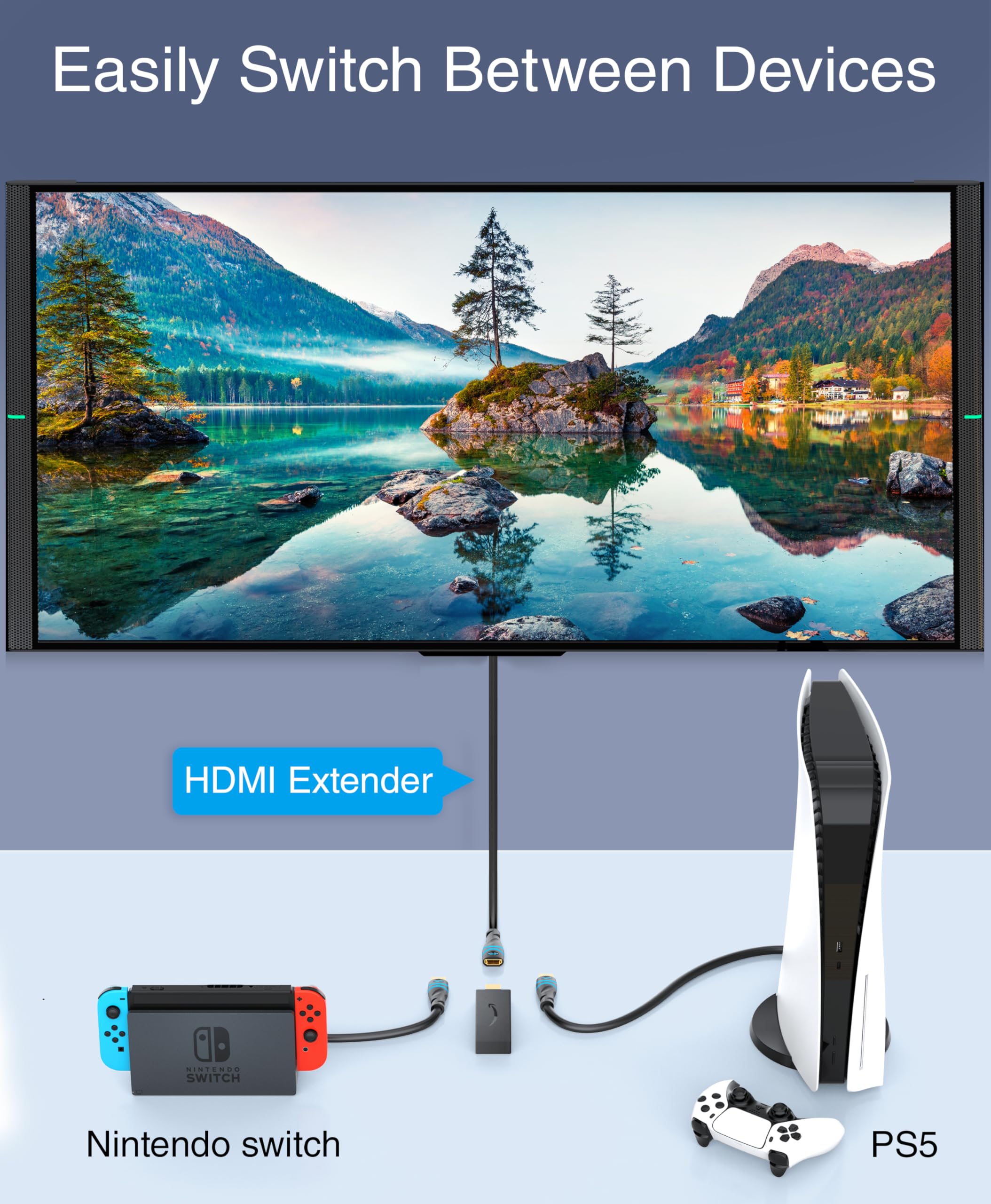 BlueRigger HDMI Extension Cable Male to Female 4K Compatible - 1.5FT for TV Stick, Chromecast, Nintendo Switch, Xbox, PS4, Blu-ray Player, HDTV, Laptop | Perfect for Home Theater, Gaming & Office Setup