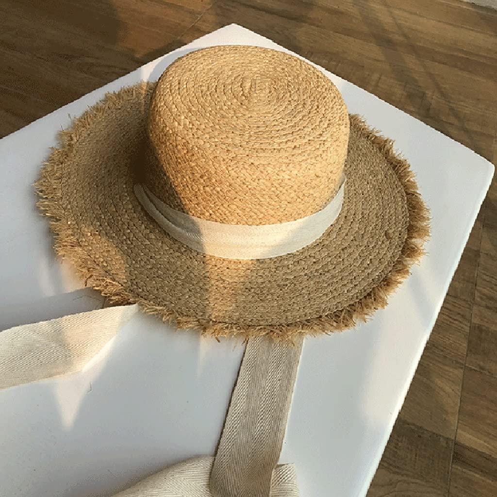 LEIGE Women's Wide Brim Straw Sun Hat with Black & White Bow Ribbon - UPF 50+ Sun Protection Beach Hat for Women, Size 56-58cm (Color B) - Perfect for Beach Vacations, Pool Parties & Summer Outdoor Activities