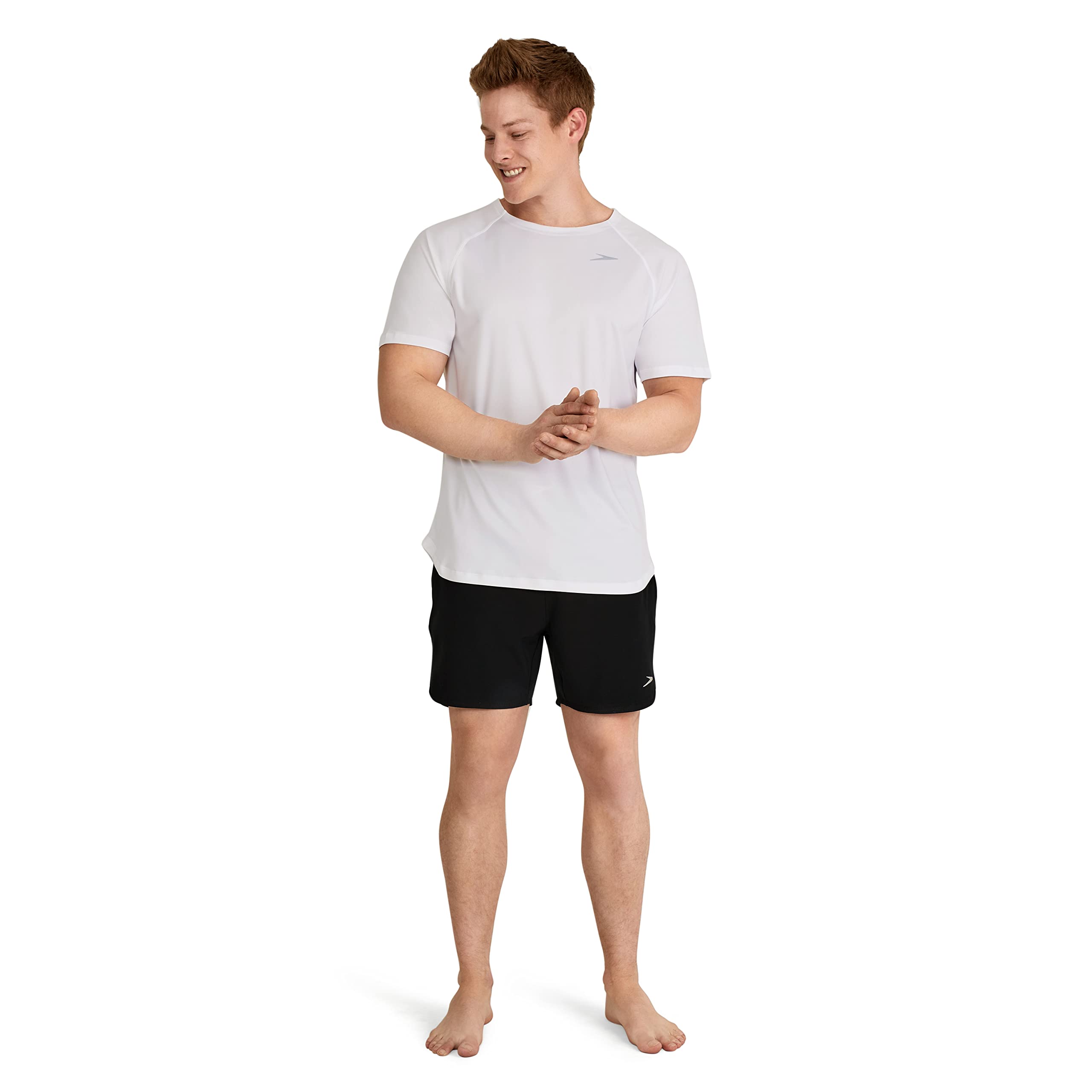 Speedo Men's UV Protection Swim Shirt - Short Sleeve Quick Dry Rashguard for Swimming, Surfing & Water Sports | UPF 50+ Sun Shirt for Beach & Pool Activities