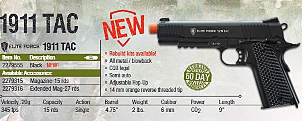Elite Force 1911 Blowback 6mm BB Pistol Airsoft Gun - Realistic CO2 Powered Airsoft Pistol for Training & Competition | Outdoor Shooting & Tactical Games