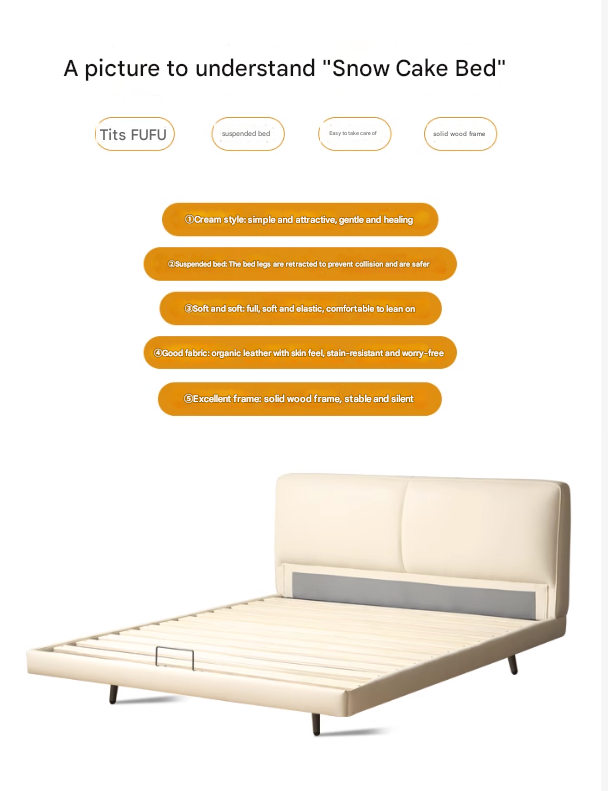 Organic Leather Suspended Bed Frame in Cream - Handcrafted Artisan Design for Modern Bedrooms | Perfect for Master Suites, Guest Rooms & Luxury Apartments