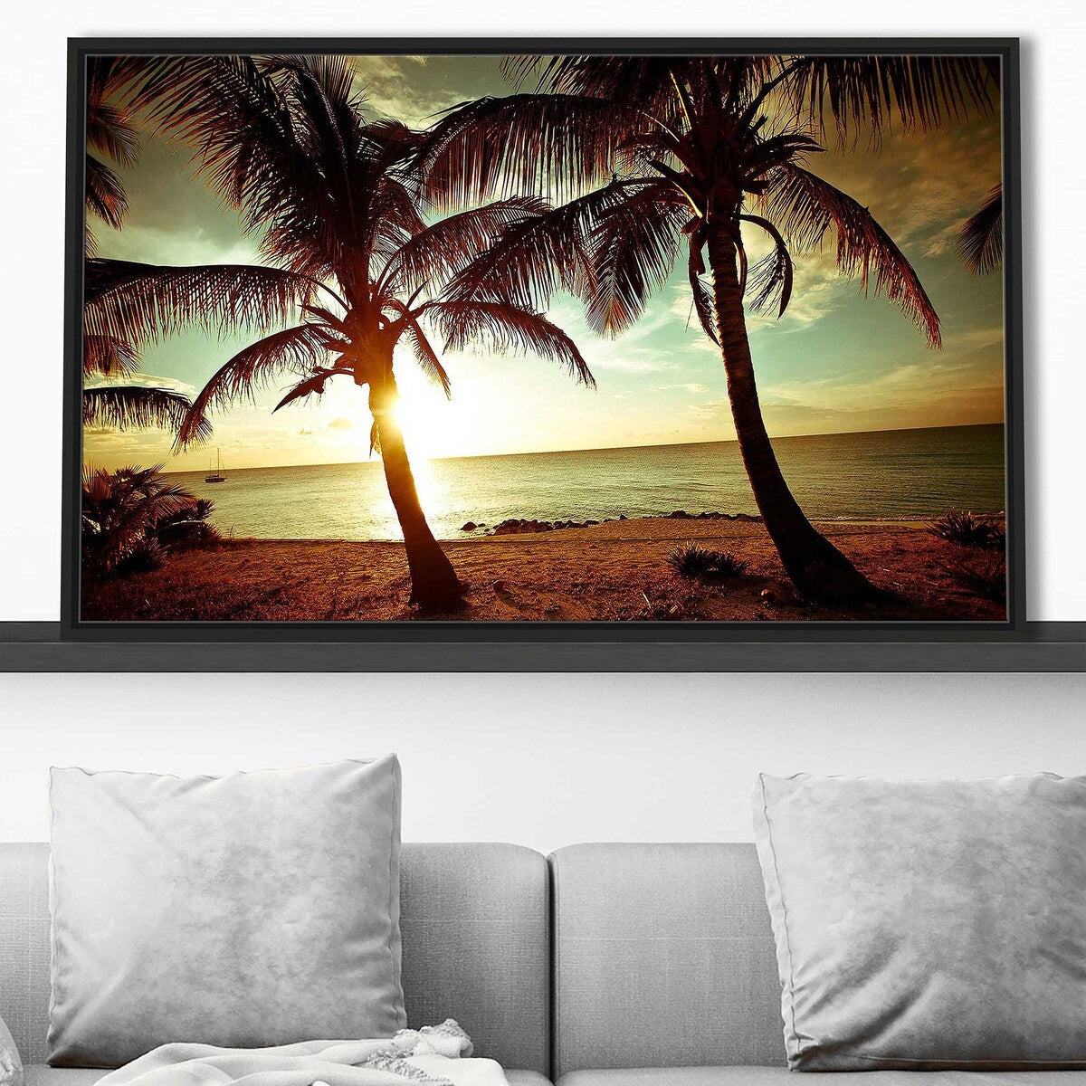 Bimini Sunset Floating Canvas Wall Art - Tropical Beach Decor for Living Room, Bedroom & Office