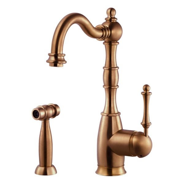 Hamat NOSP 4000 AC Nottingham Traditional Brass Single Lever Kitchen Faucet with Pull Down Sprayer in Antique Copper Finish - Perfect for Farmhouse, Vintage, and Rustic Style Kitchens