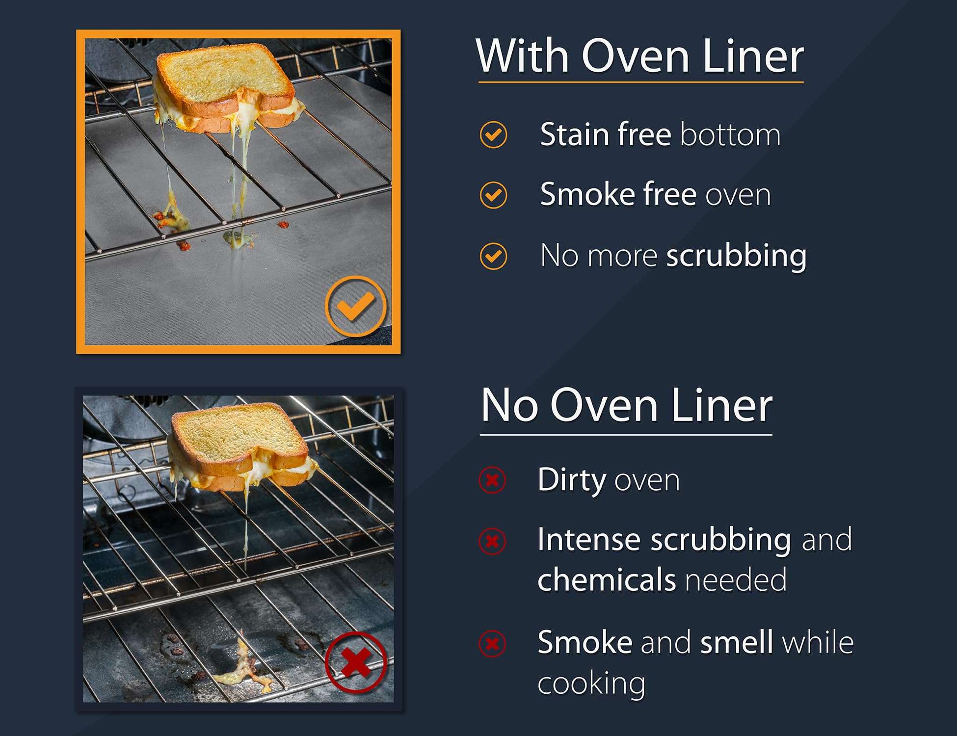 Non-Stick Oven Liners for Bottom of Oven - 2 Pack Heavy Duty Reusable Baking Mats (17”x25”) - BPA & PFOA Free for Electric, Gas Ovens, Toasters & Grills - Easy Clean Kitchen Accessory for Baking, Roasting & Broiling (Silver)