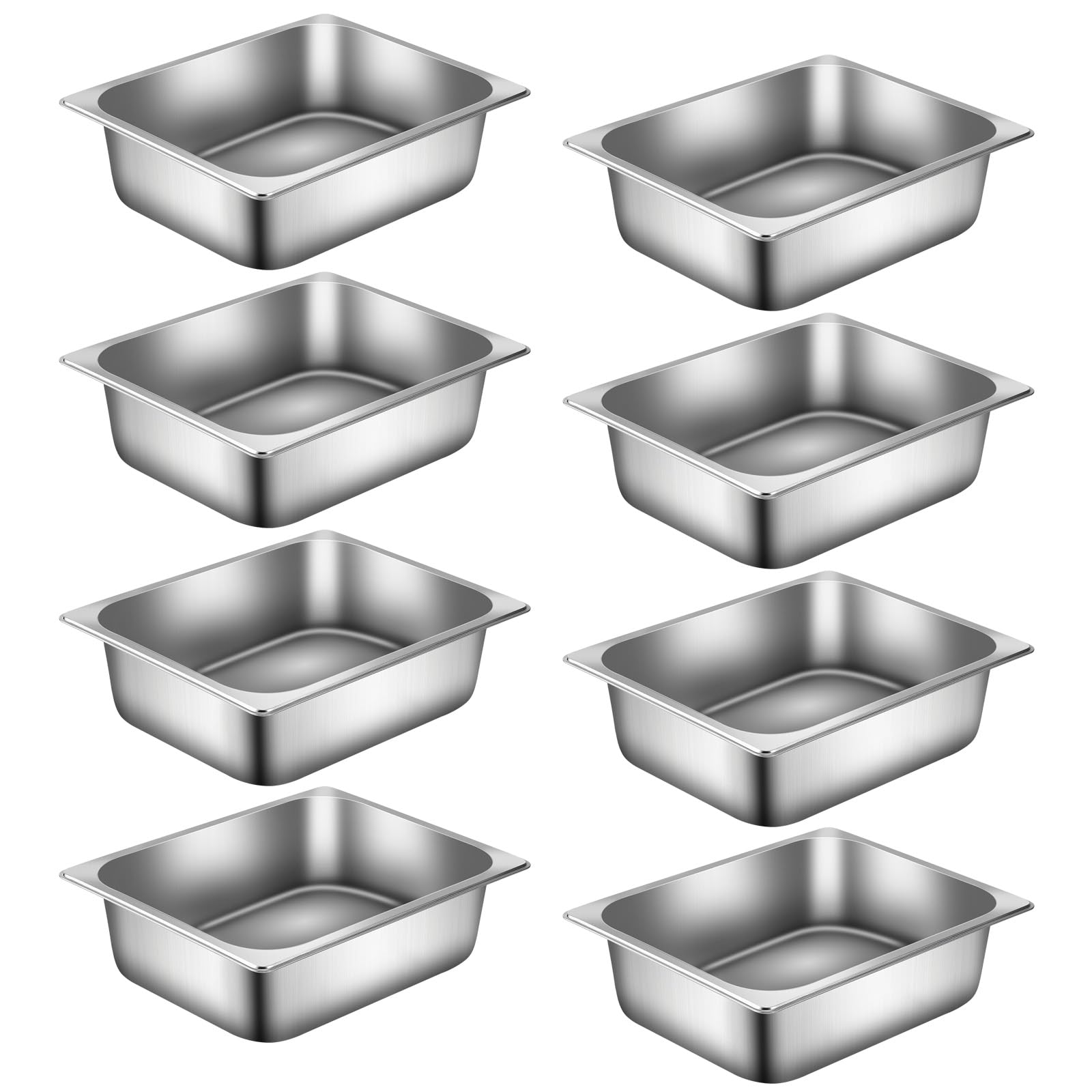 8-Pack Stainless Steel Steam Hotel Pans - 1/2 Size, 4