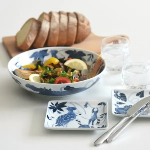 Premium Japanese Hasami Yaki Square Small Plates - Set of 5 Animal Design Ceramic Dishes for Sushi, Desserts & Home Decor