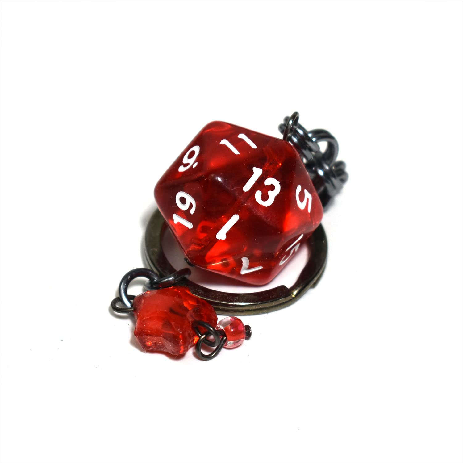 20 Sided Dice Keychain - Translucent Red & White Star Pattern Polyhedral DND Dice for RPG Gaming, Dungeons & Dragons Accessories, Gifts for Tabletop Game Lovers