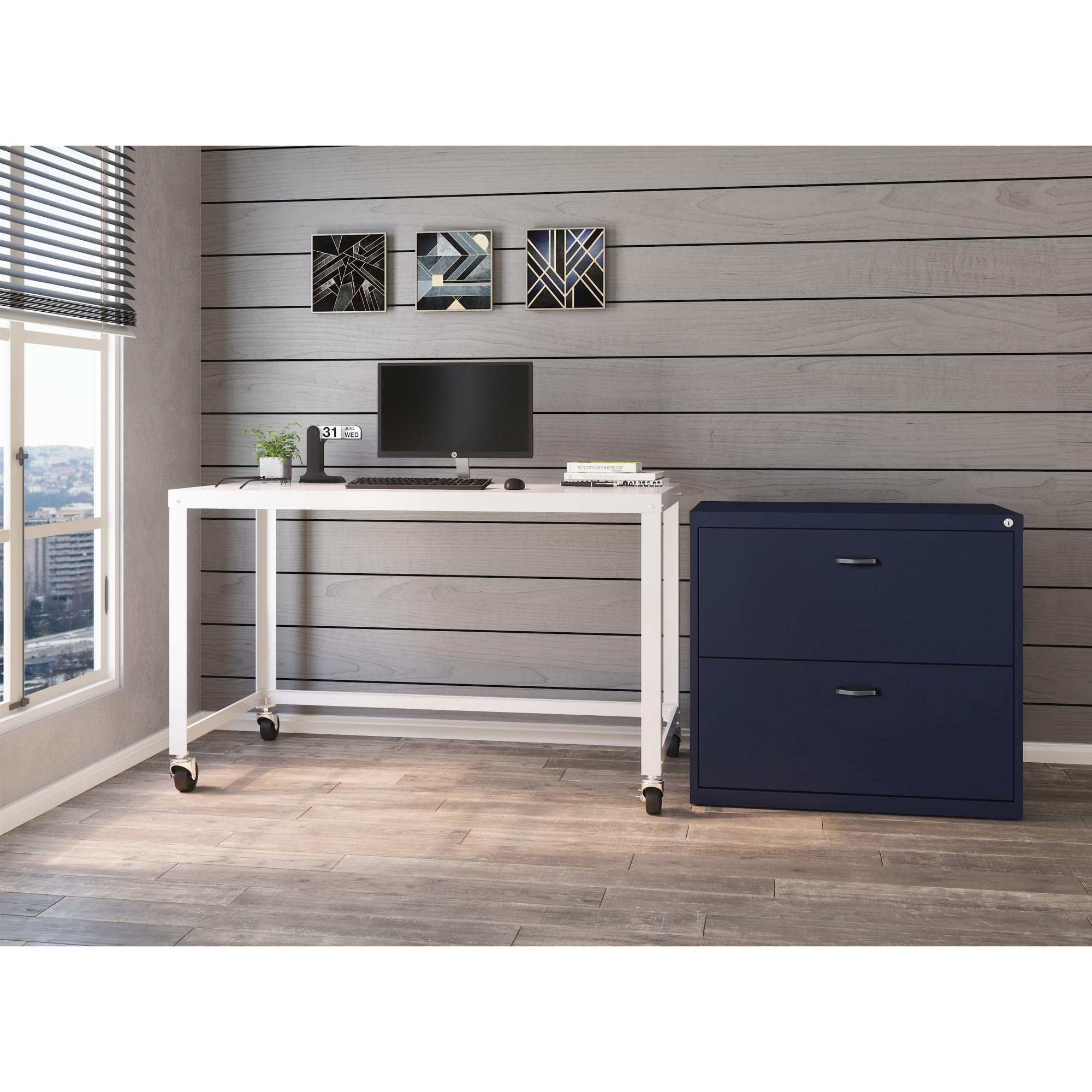 LYS SOHO Arc Pull Steel Lateral File Cabinet - Navy Blue Office Storage for Documents & Files | Perfect for Home Office, Business, and Professional Workspaces